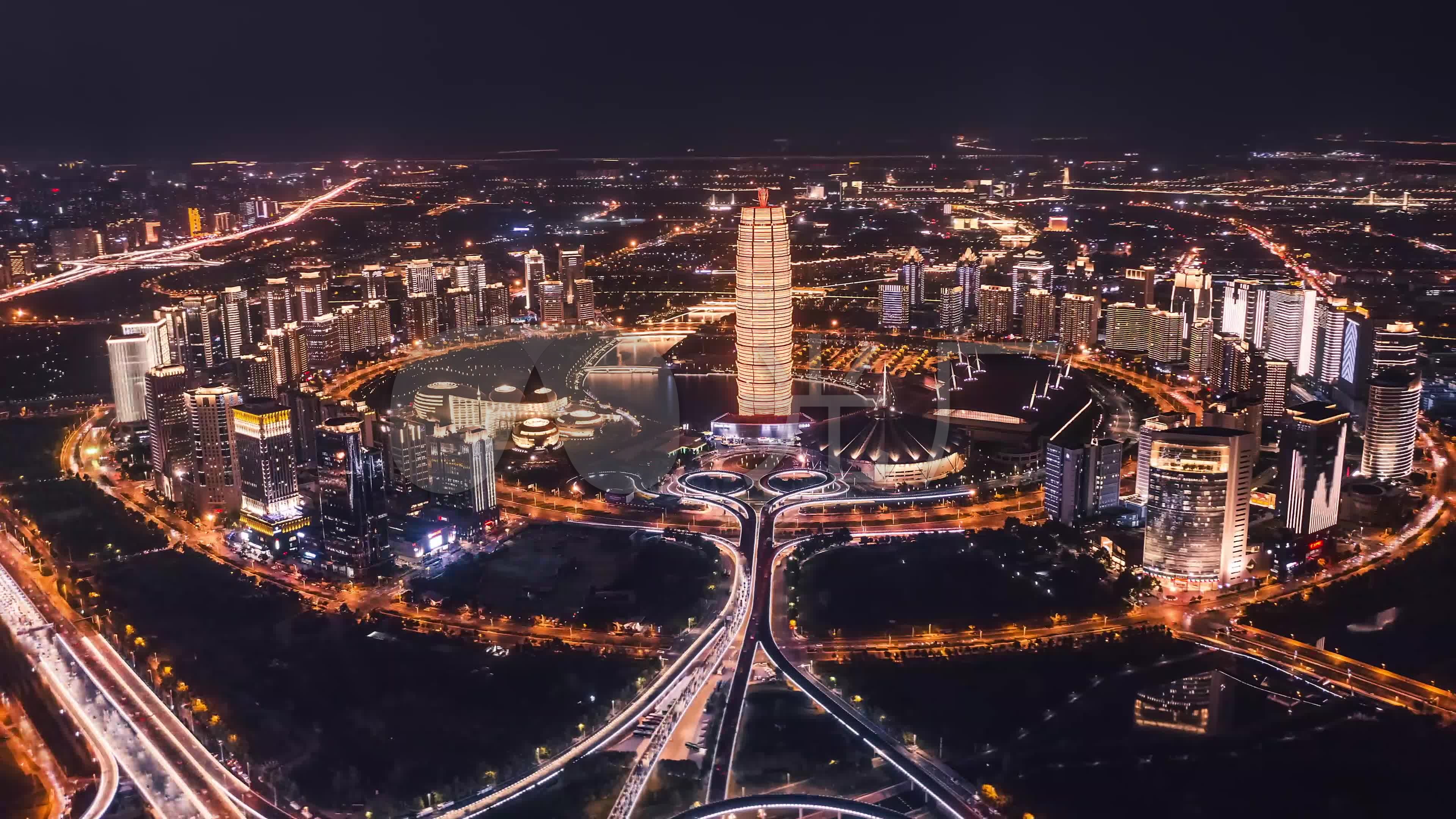 郑州cbd夜景航拍延时摄影4k_3840x2160_高清视频素材下载(编号