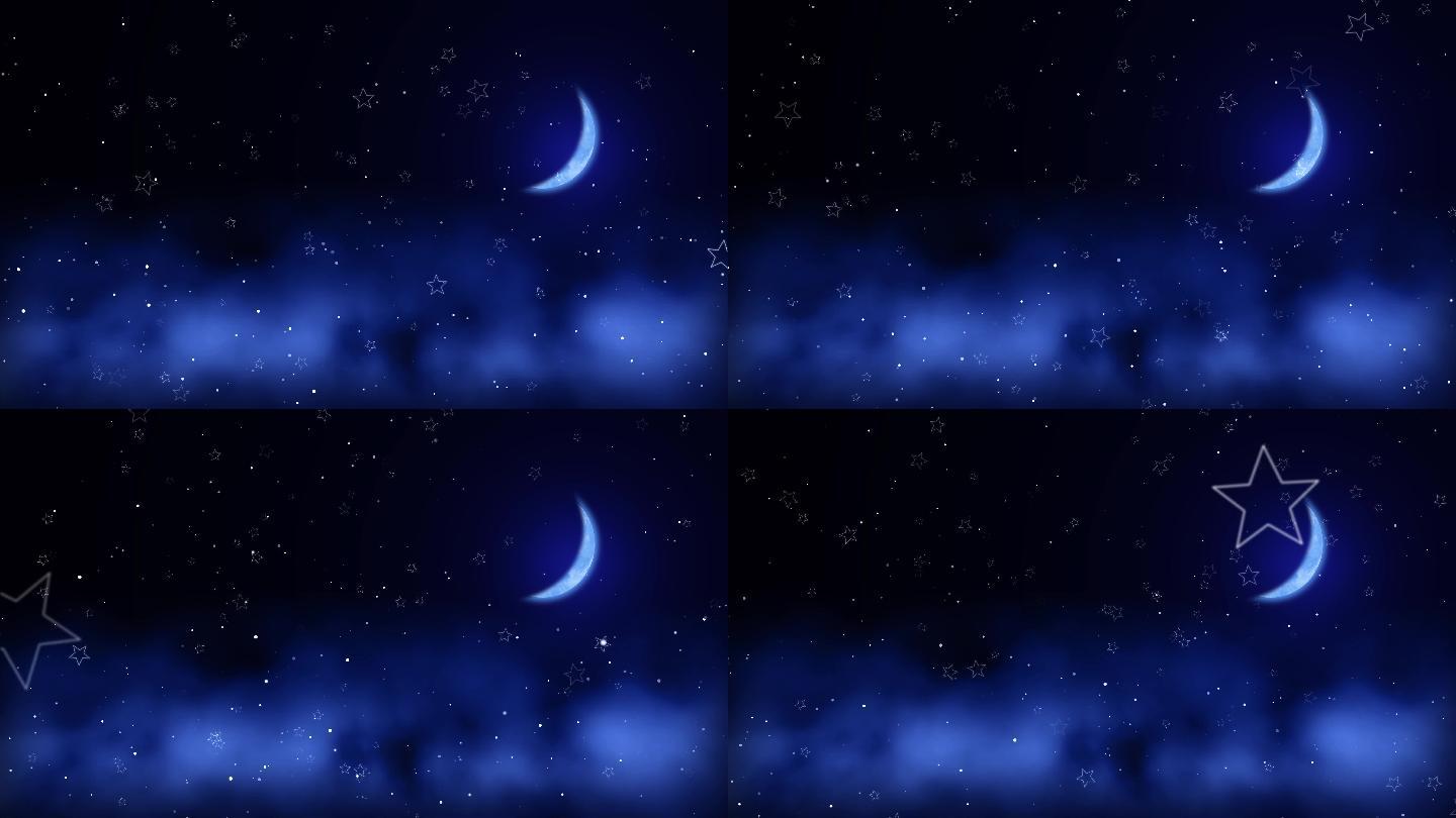 夜空夜晚月亮弯月星星唯美场景舞台包装led大屏背景月亮弯月