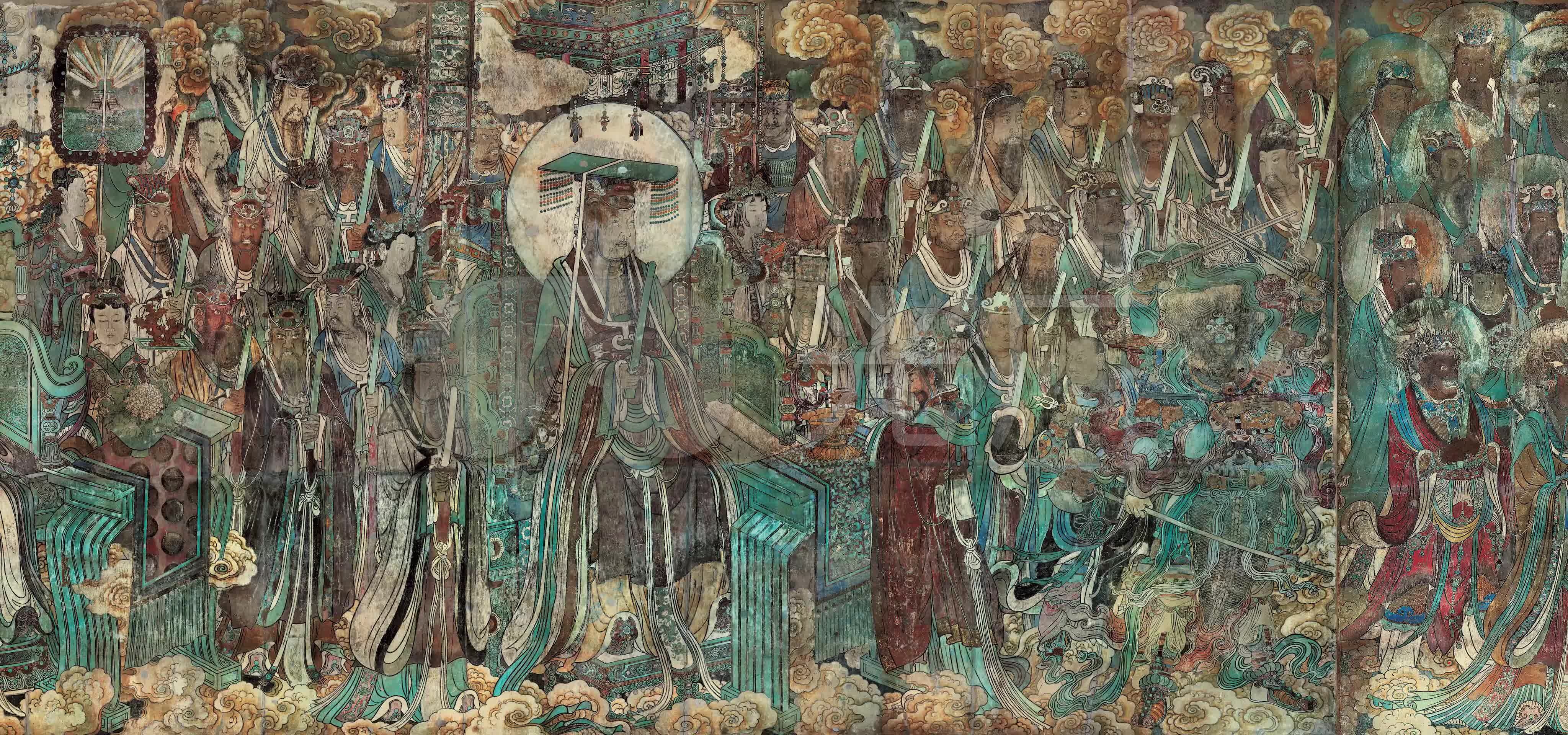 4k永乐宫壁画三清殿壁画朝元图2_4096x1920_高清视频素材下载(编号