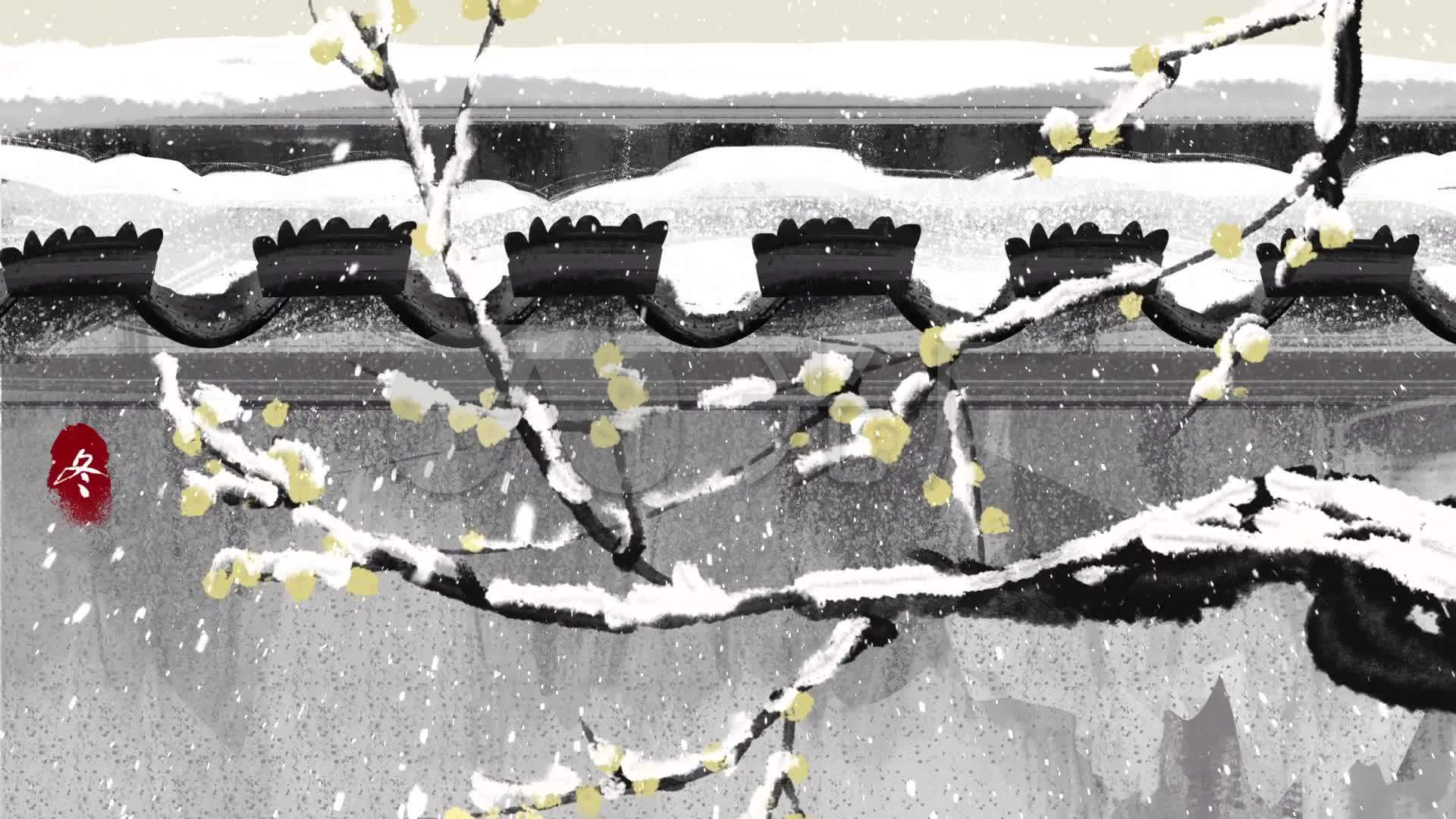 古风唯美冬季雪景下雪背景视频_1920x1080_高清视频