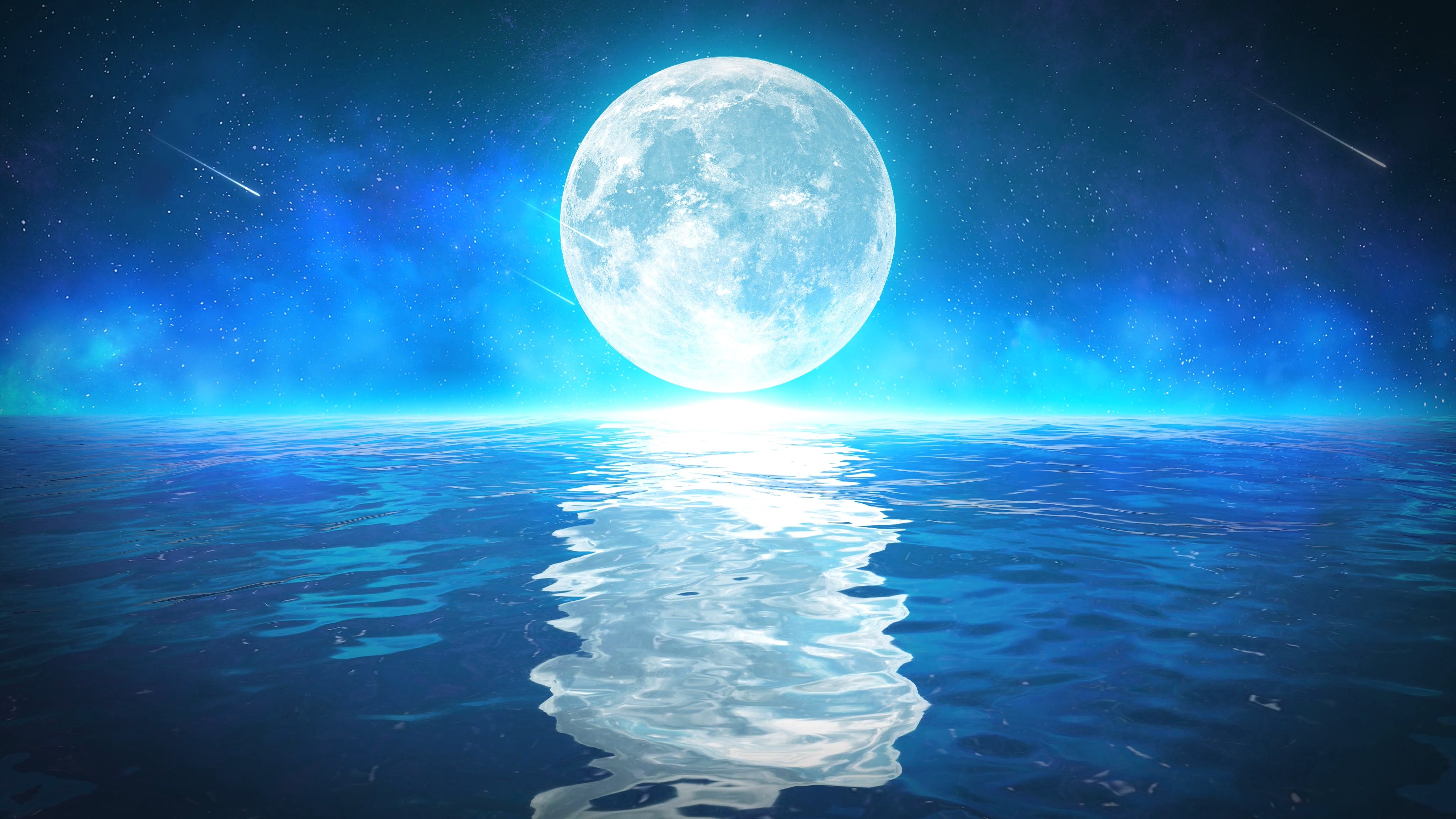 月亮唯美月亮4k中秋节月夜明月海上海面月光水面水中月色唯美浪漫梦幻