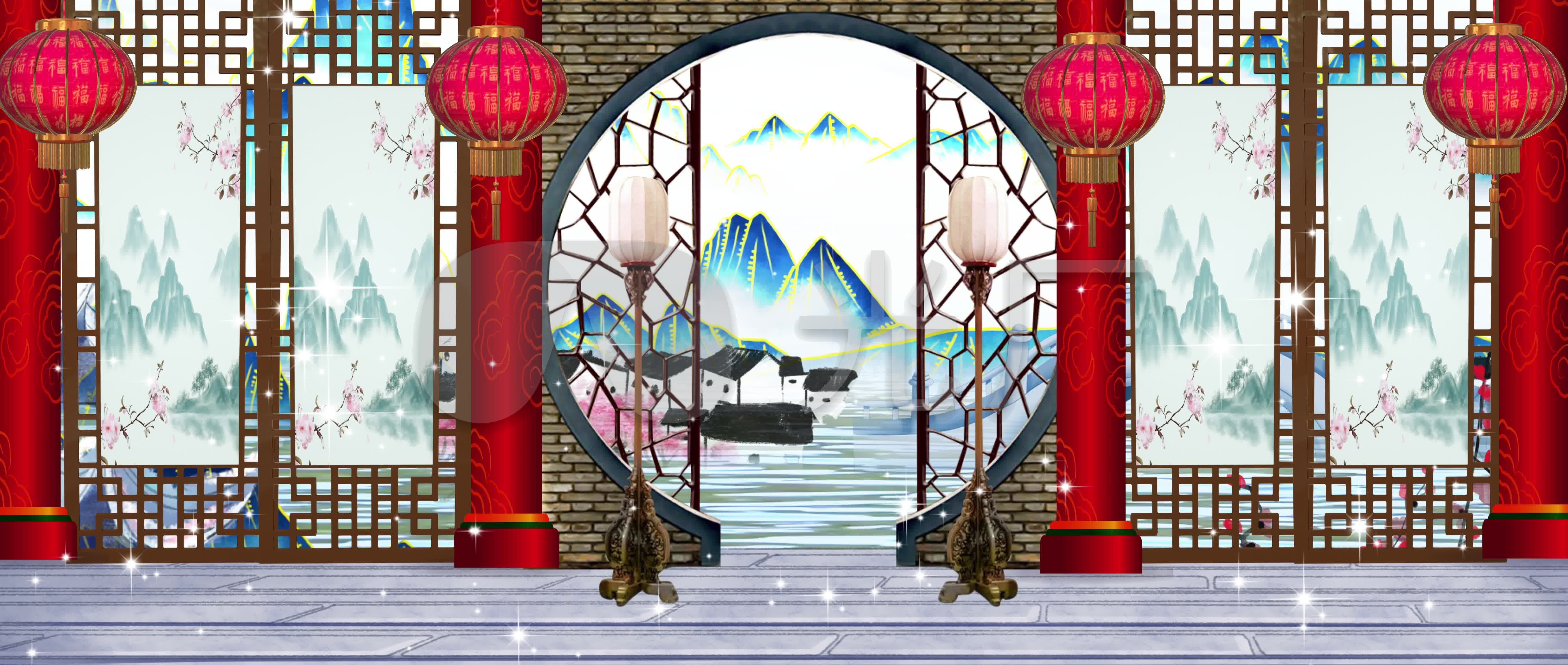 宽屏戏曲小品古风大厅舞台背景1_5430x2304_高清视频素材下载(编号