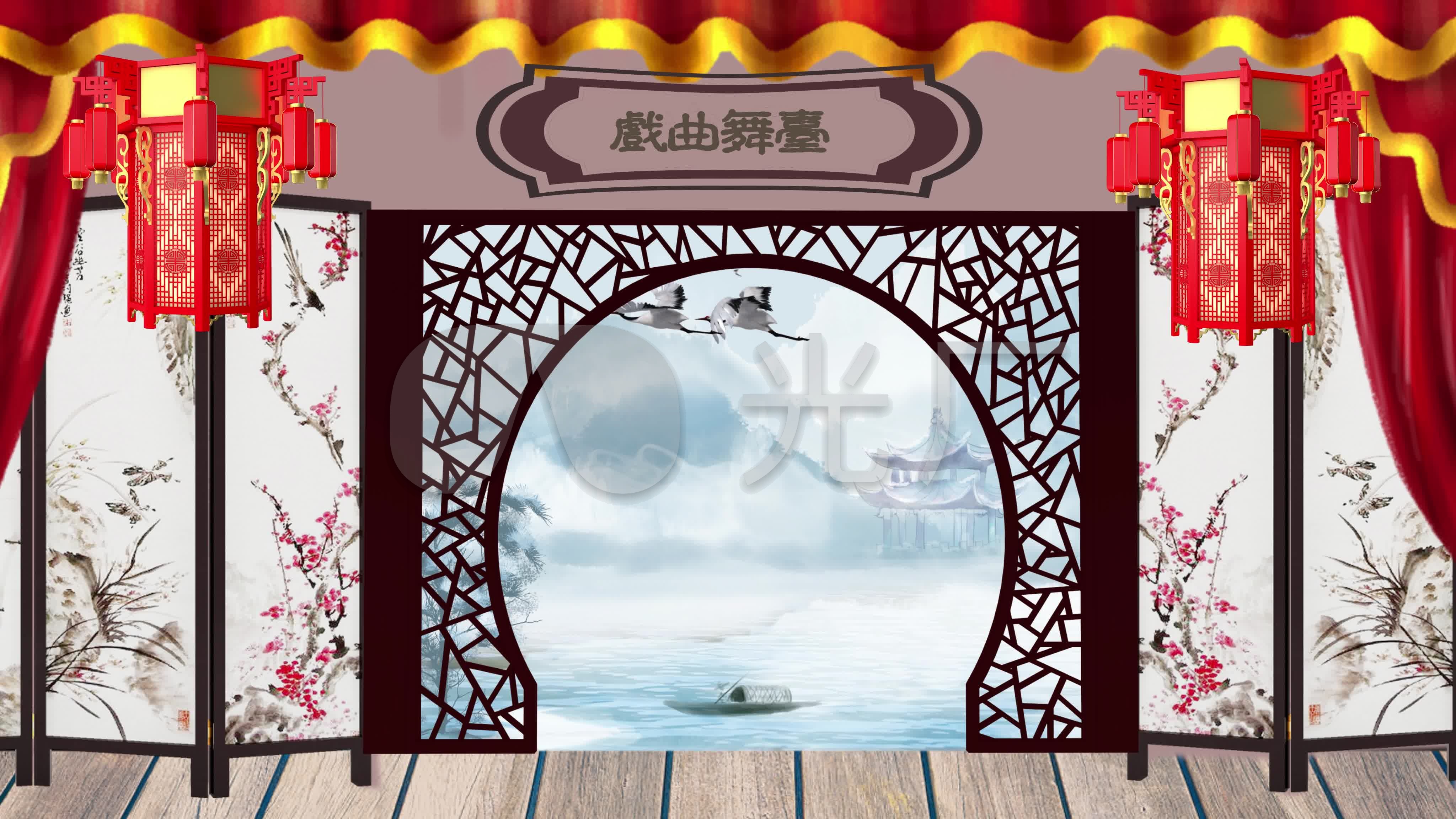 4k戏曲小品古风舞台背景
