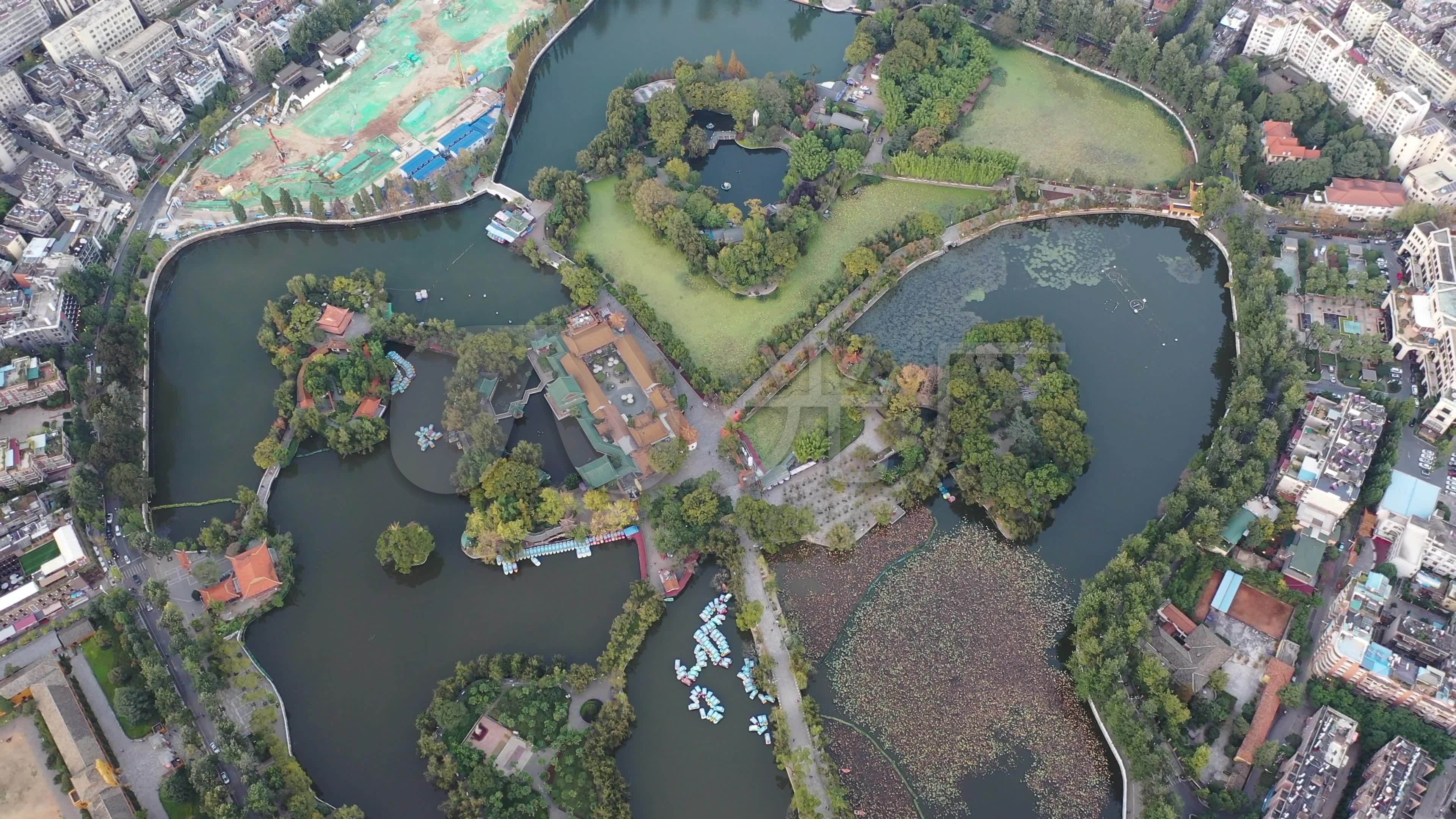 航拍云南昆明翠湖公园云南大学_2160p_3840x2160_高清