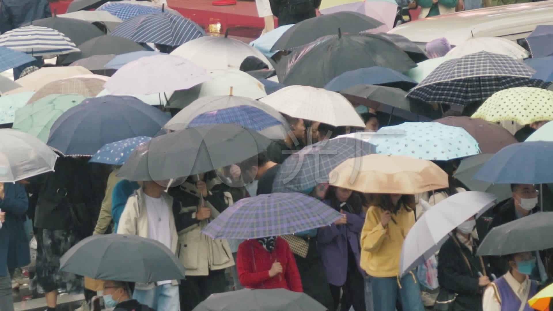 下雨天打伞人群_1920x1080_高清视频素材下载(编号:)
