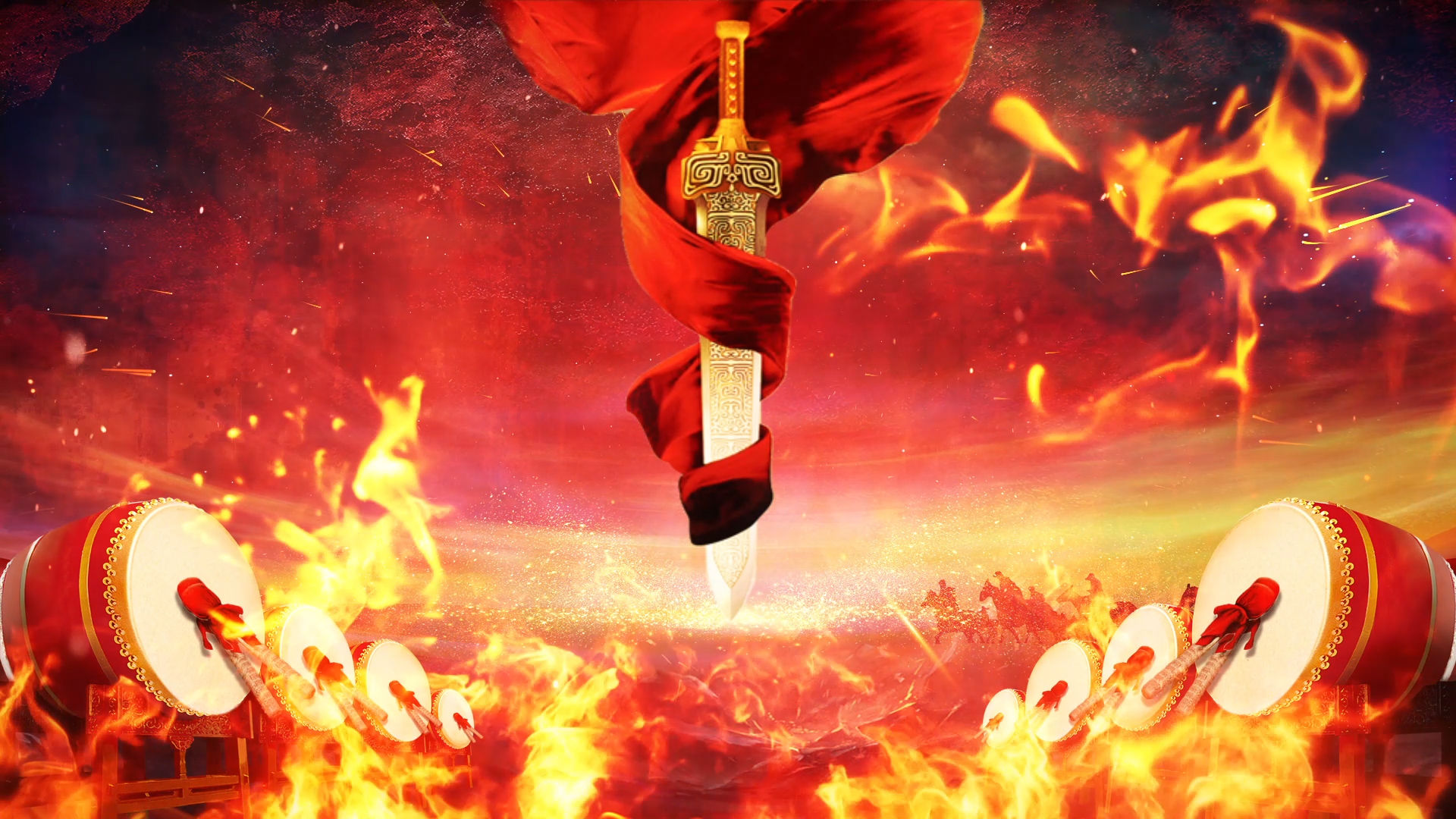 古代战争战场战火背景视频