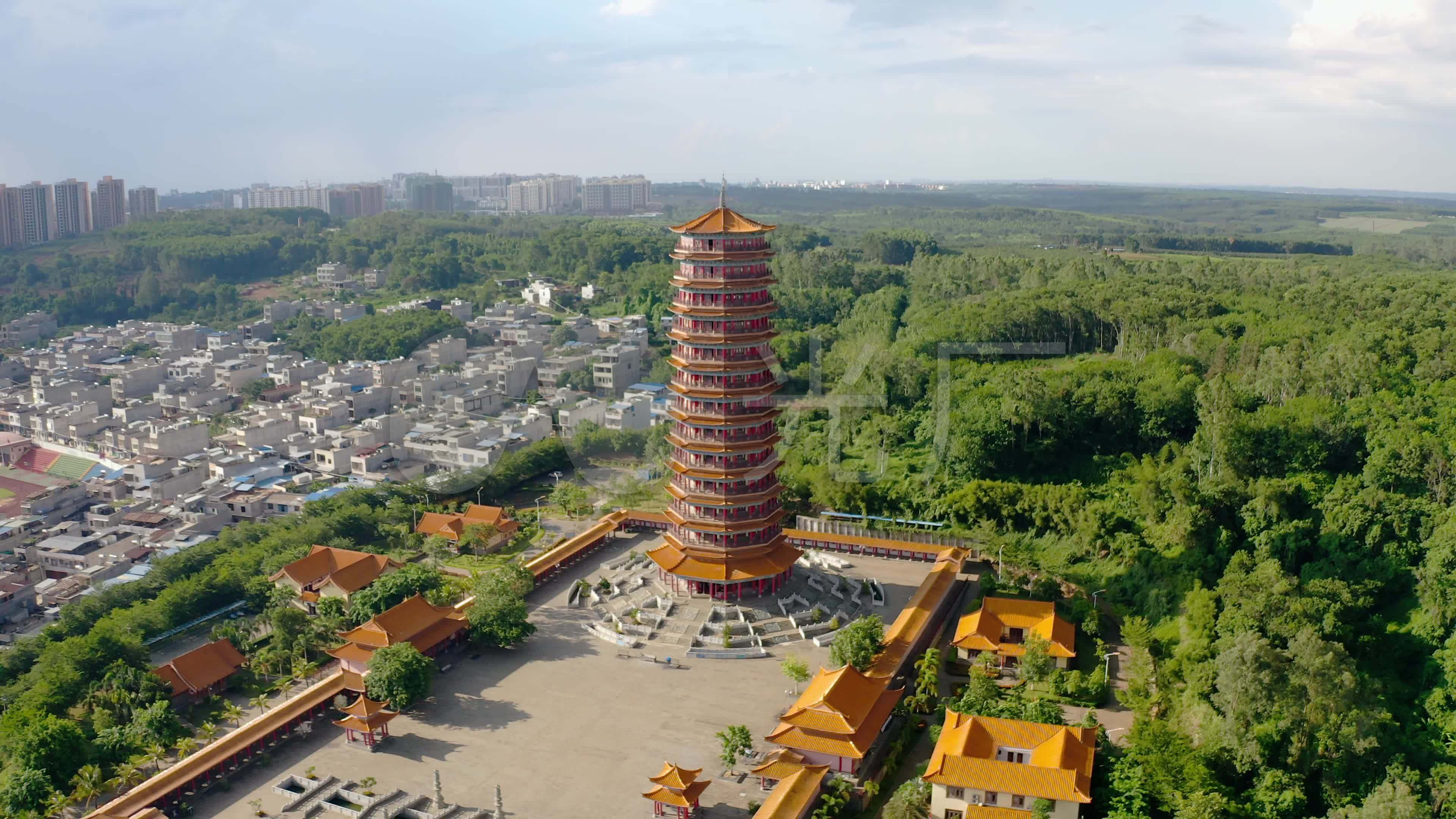 海南澄迈金山寺万福长寿药师塔4k航拍素材_3840x2160