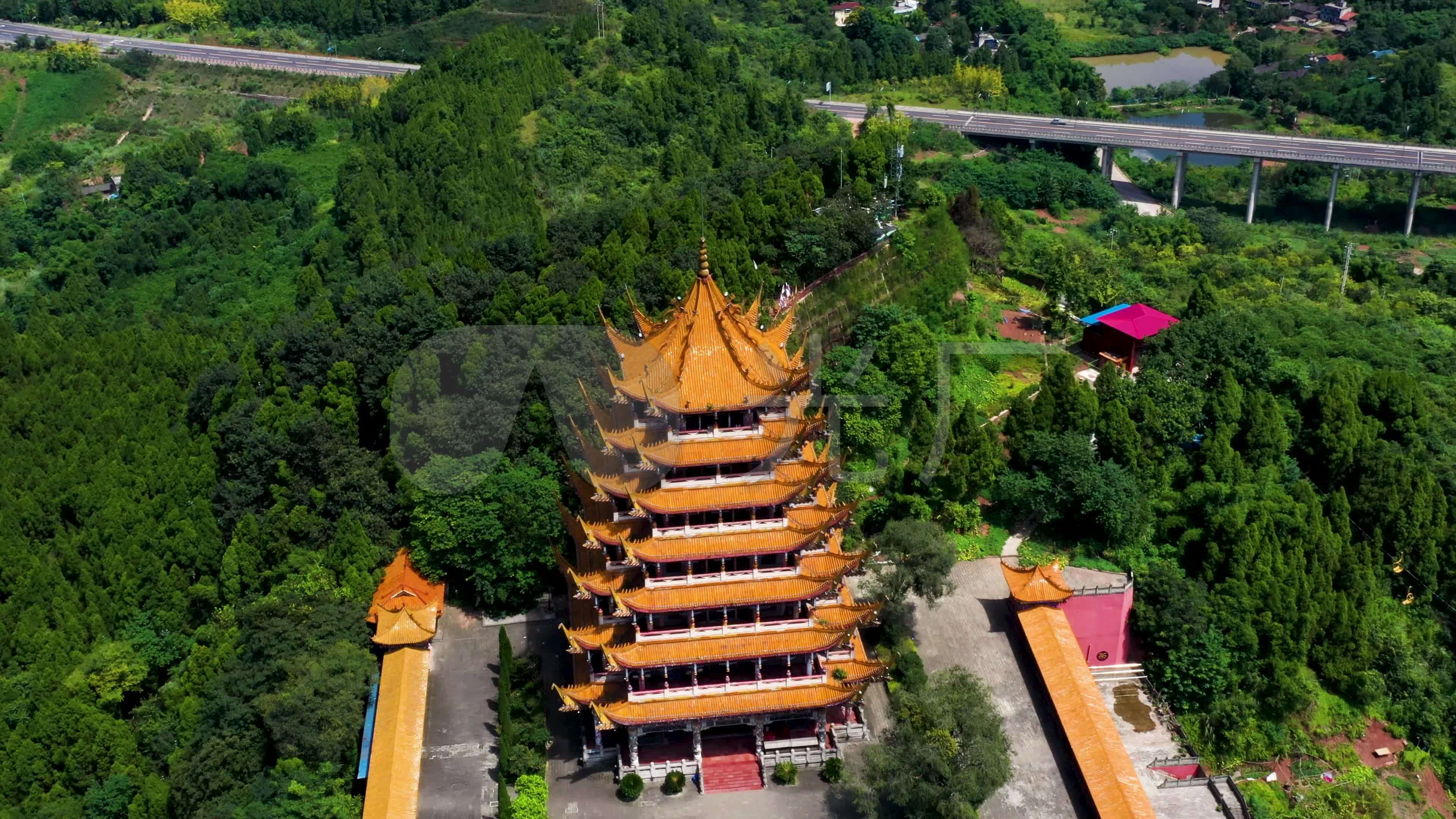 4k遂宁市旅游景点灵泉寺航拍素材_3840x2160_高清视频素材下载(编号
