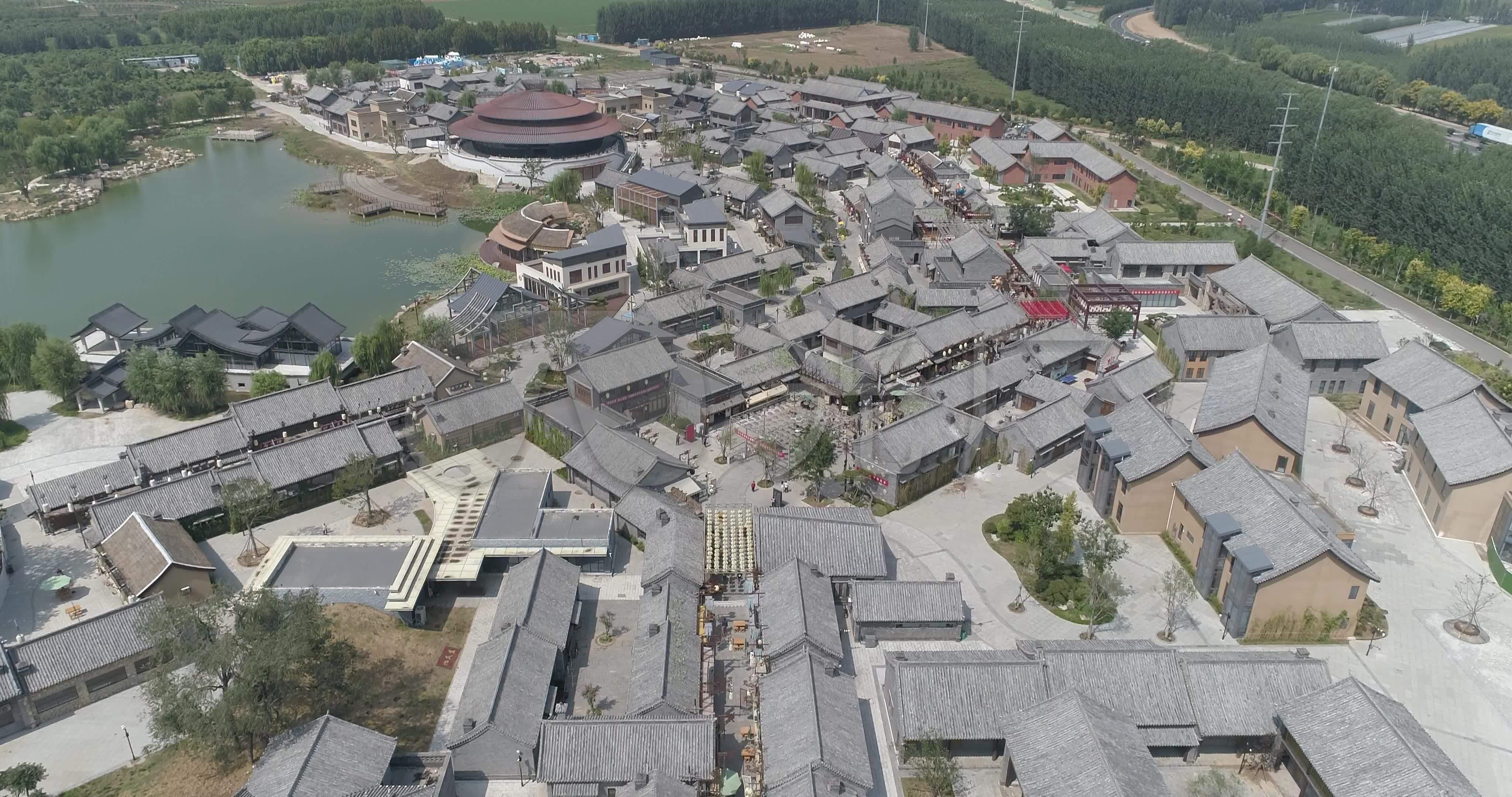 4k齐河中国驿泉城美食小镇航拍素材_4096x2160_高清