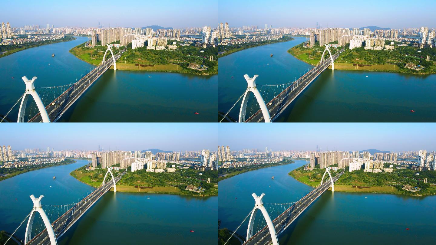 4k航拍南宁城市风光英华大桥江景