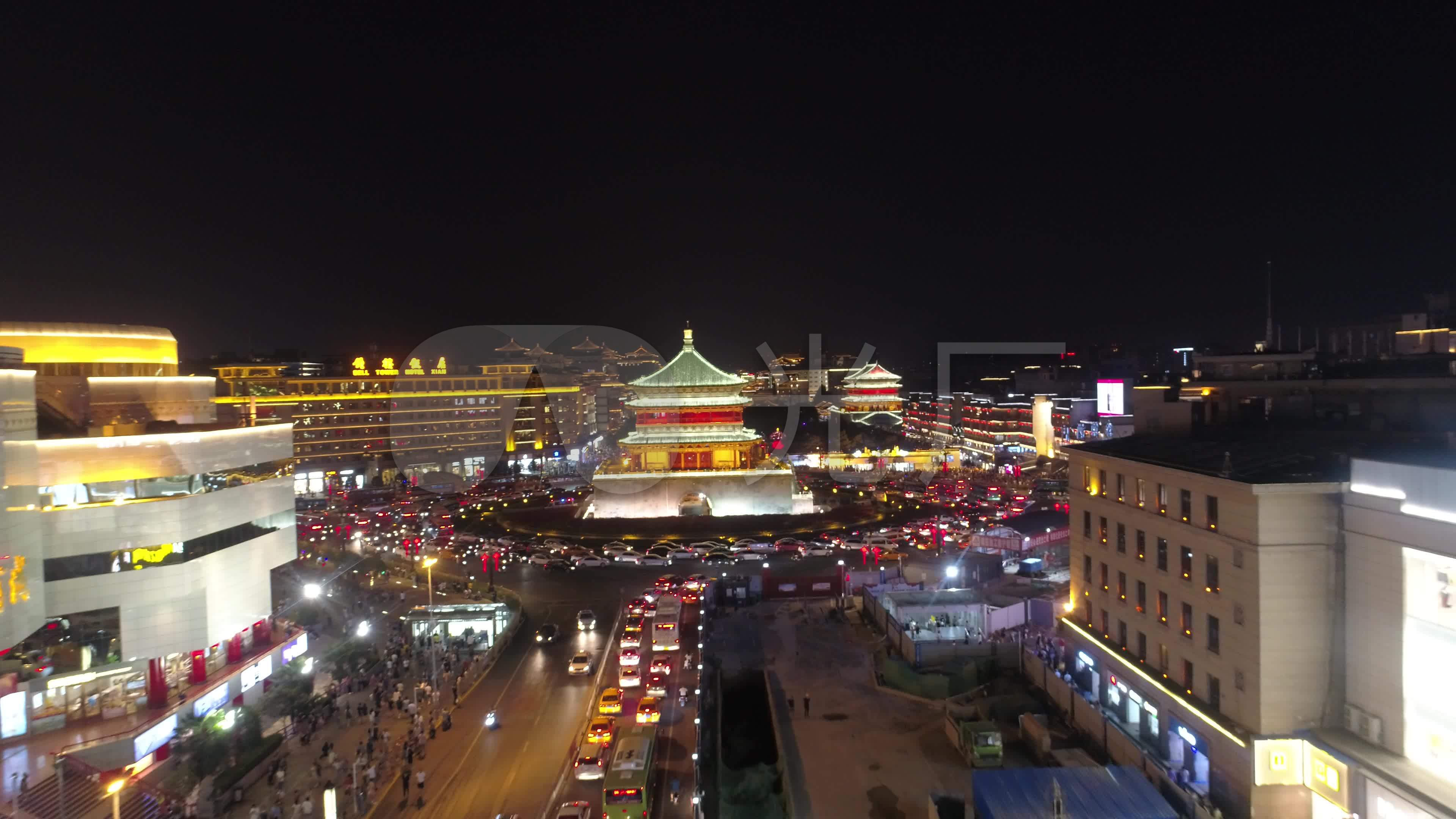 西安钟楼西安夜景东大街_3840x2160_高清视频素材下载
