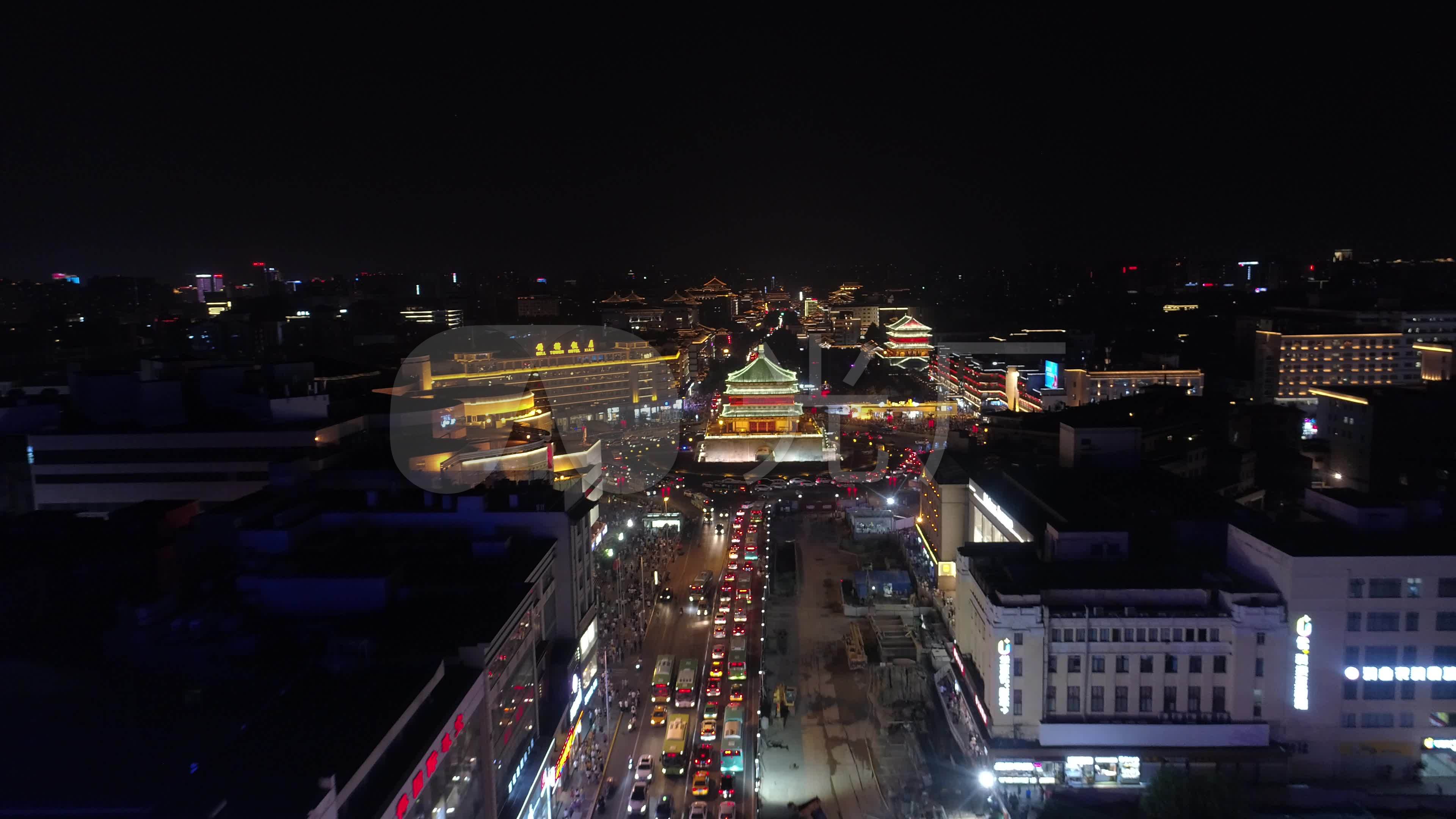 西安钟楼西安夜景东大街_3840x2160_高清视频素材下载