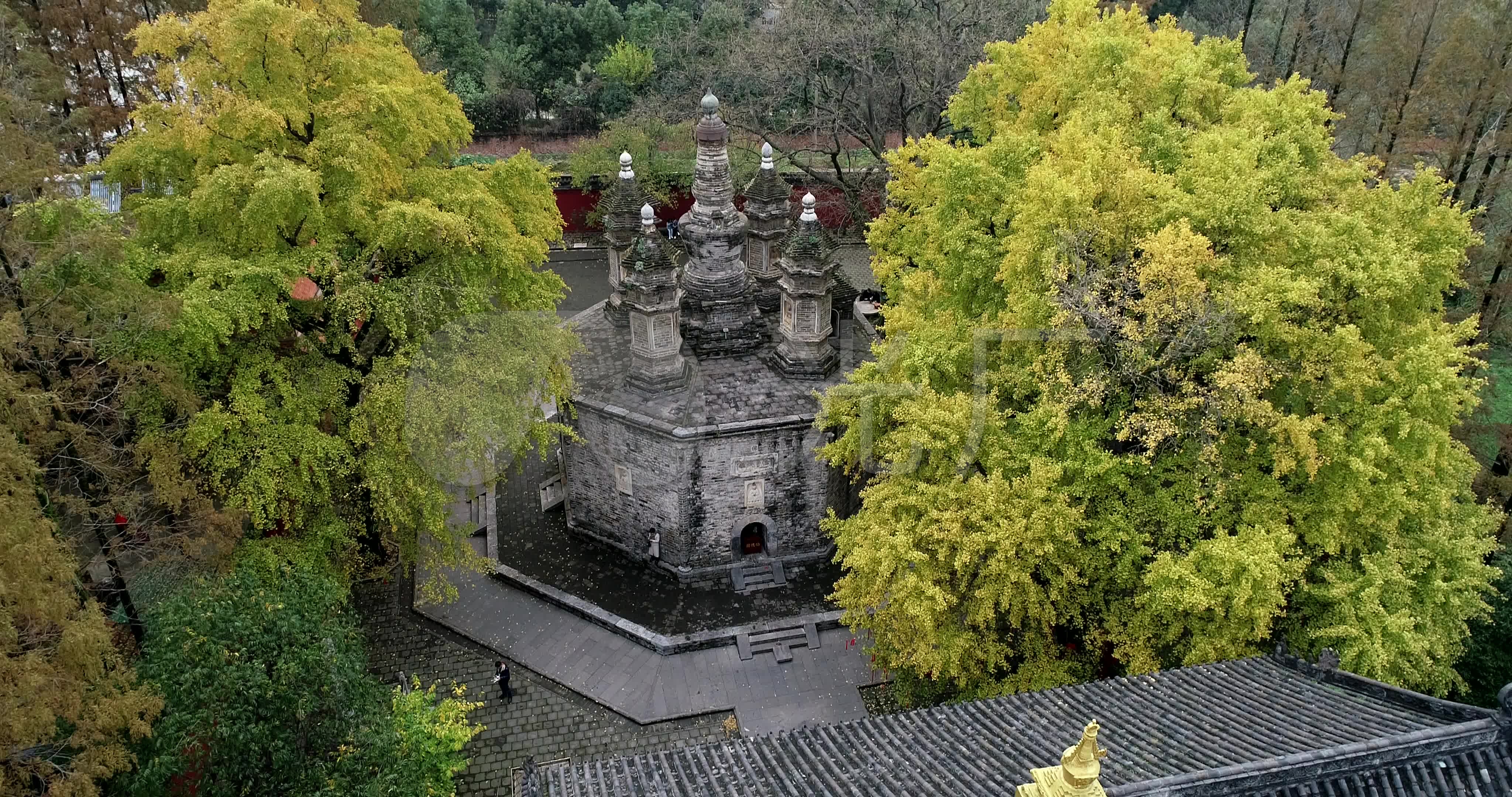 航拍襄阳广德寺千年银杏树多宝佛塔_4096x2160_高清