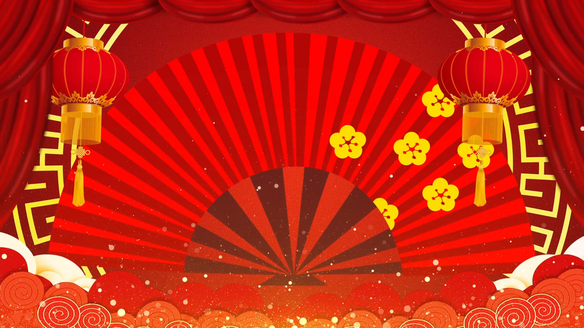 中国风戏曲曲艺相声祥云扇子led背景视频_1920x1080_高清视频素材下载