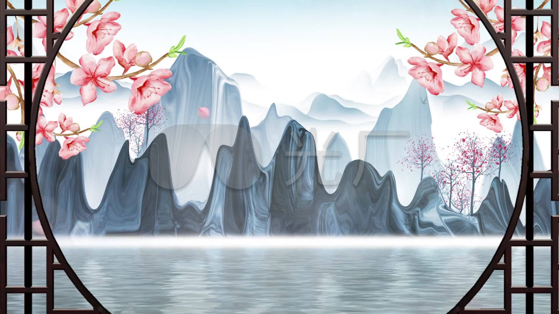 水墨古风山水动态古典舞表演背景视频_1920x1080_高清视频素材下载