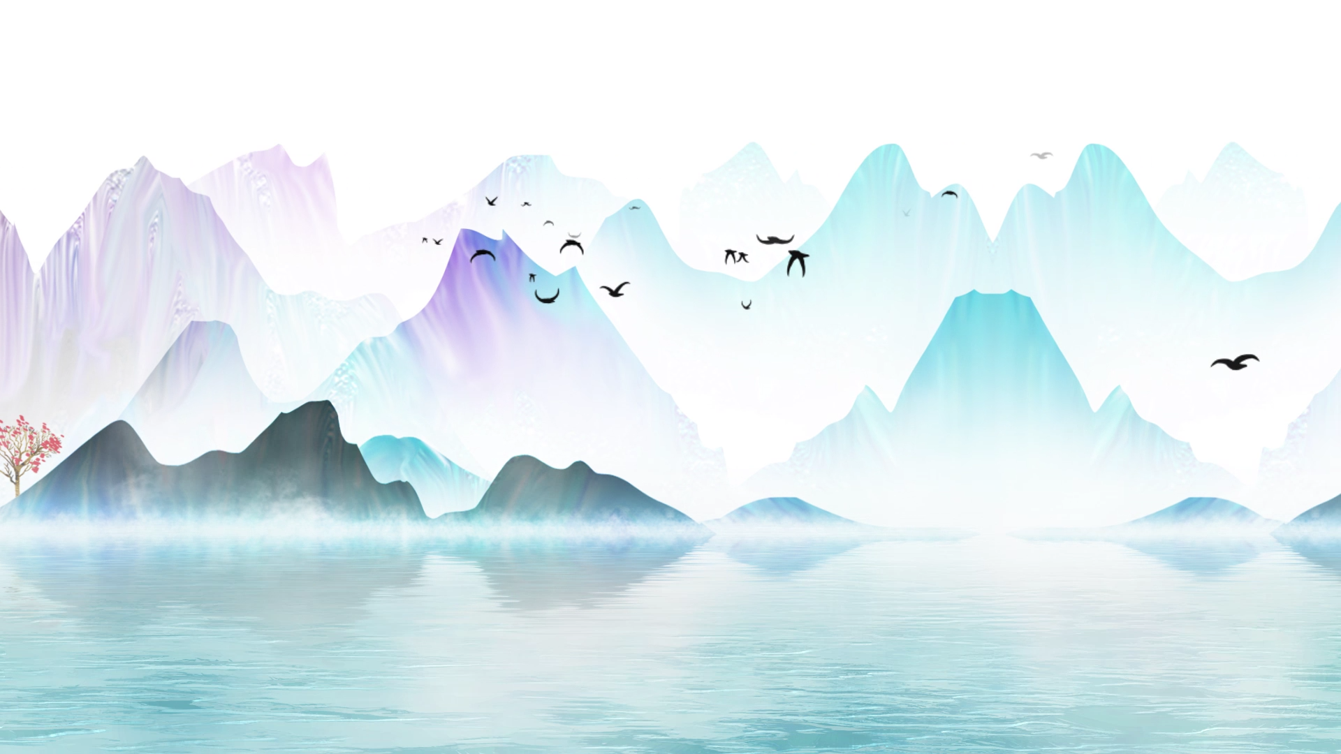 视频素材 舞台背景 中国风背景 古色古香水墨中国风山水画古典意境