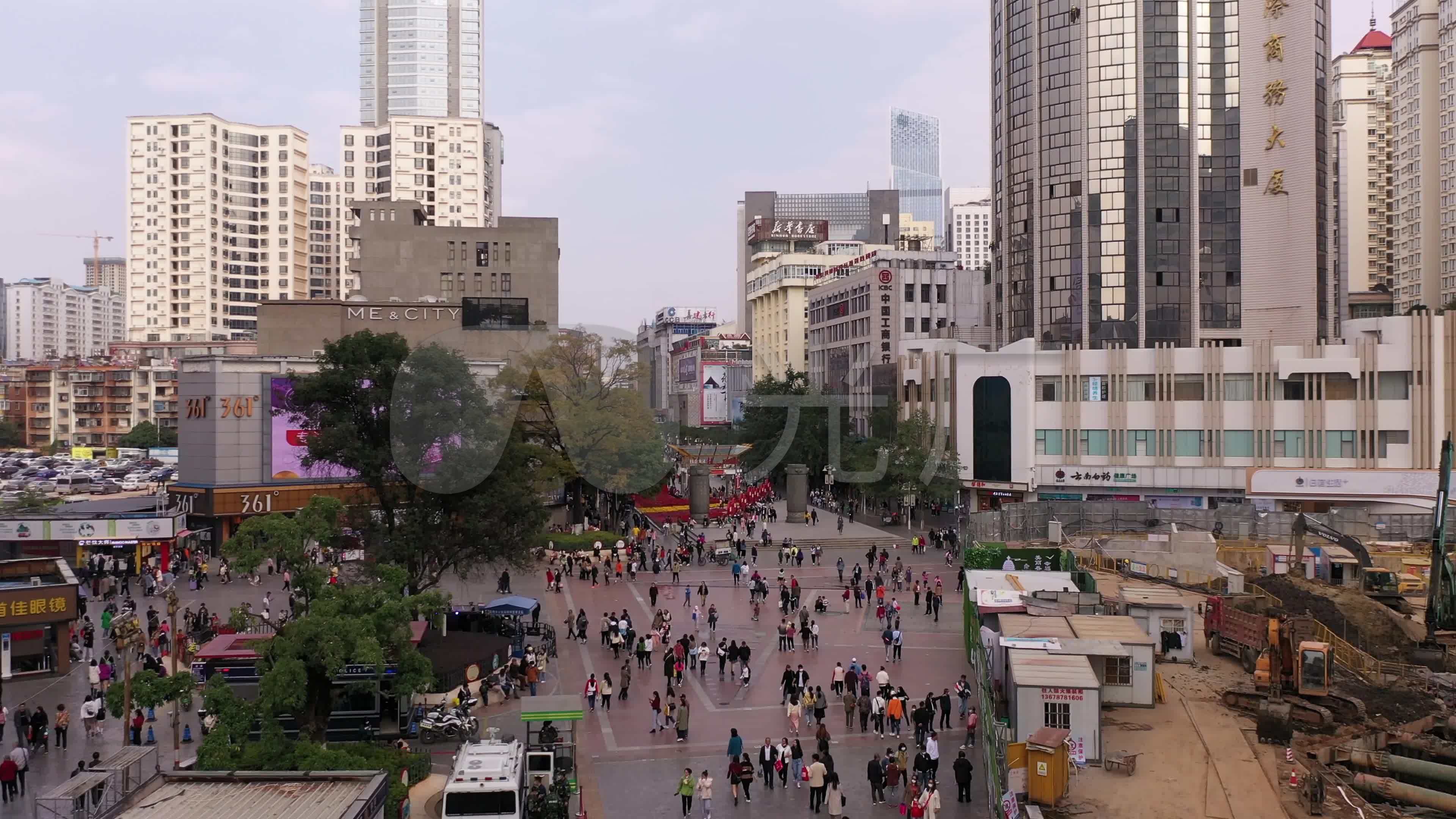 航拍昆明城市街景南屏街_3840x2160_高清视频素材下载