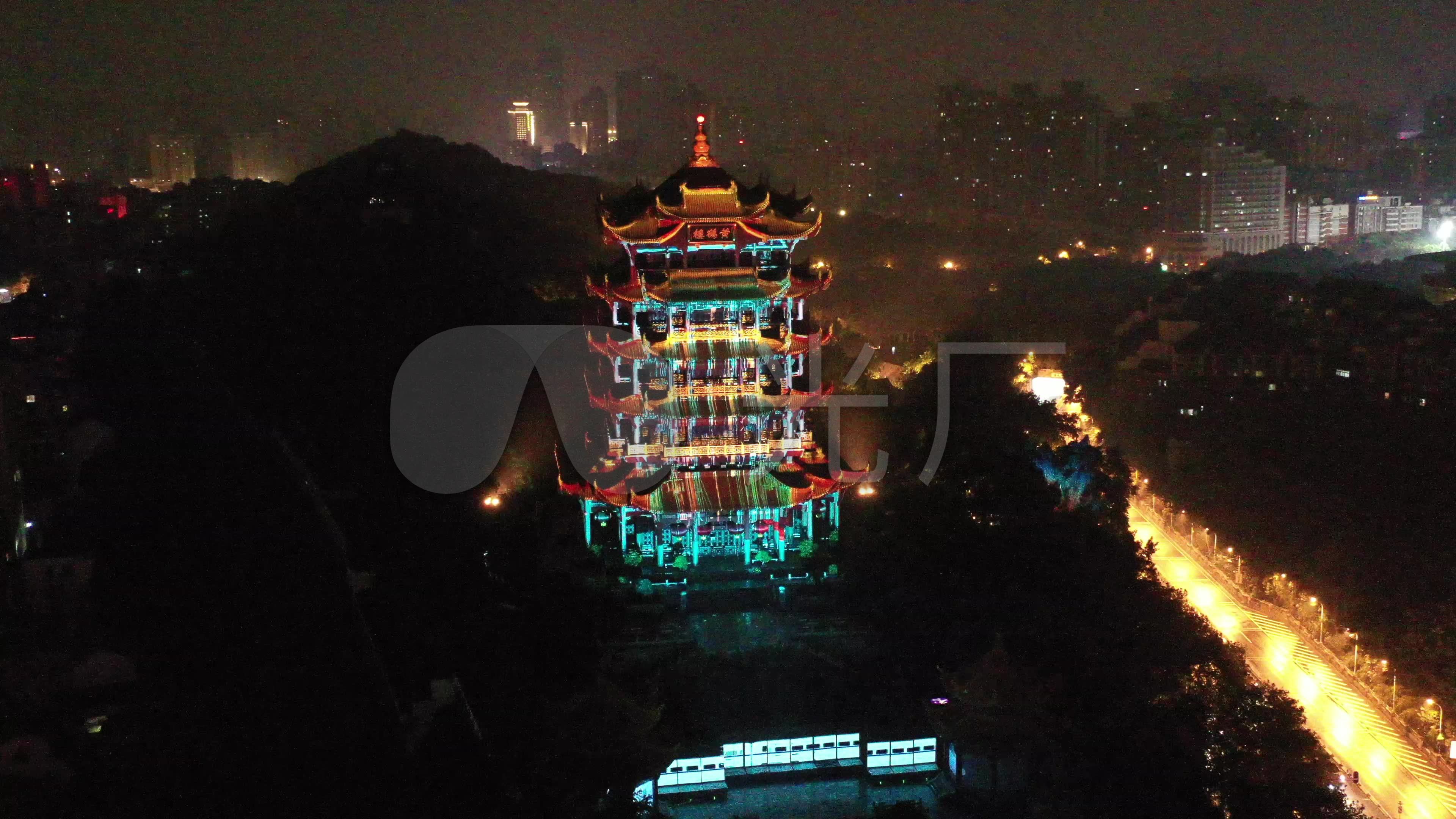 4k航拍武汉江城黄鹤楼夜景灯光秀_3840x2160_高清视频