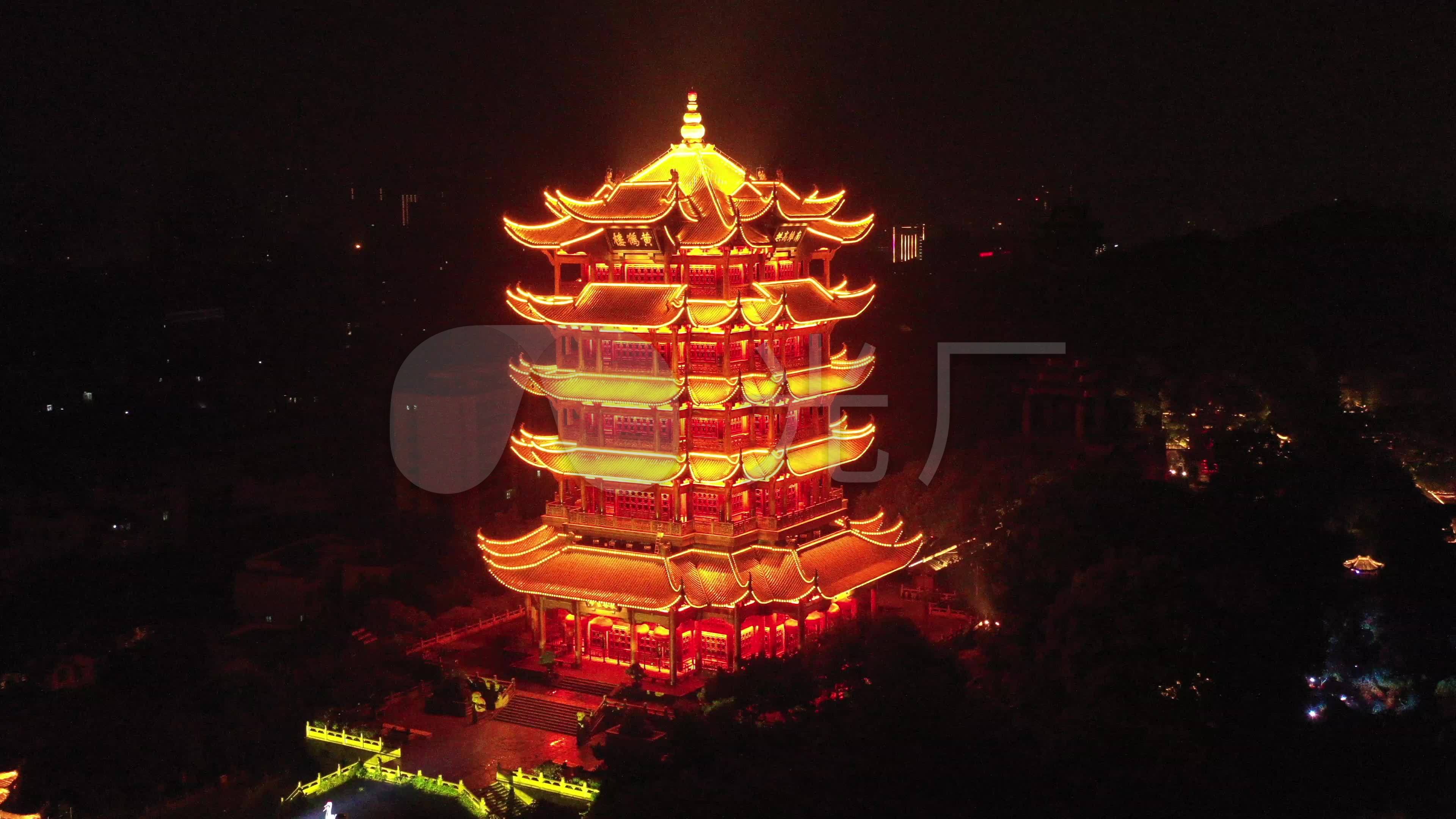 4k航拍武汉黄鹤楼夜景灯光秀_3840x2160_高清视频素材