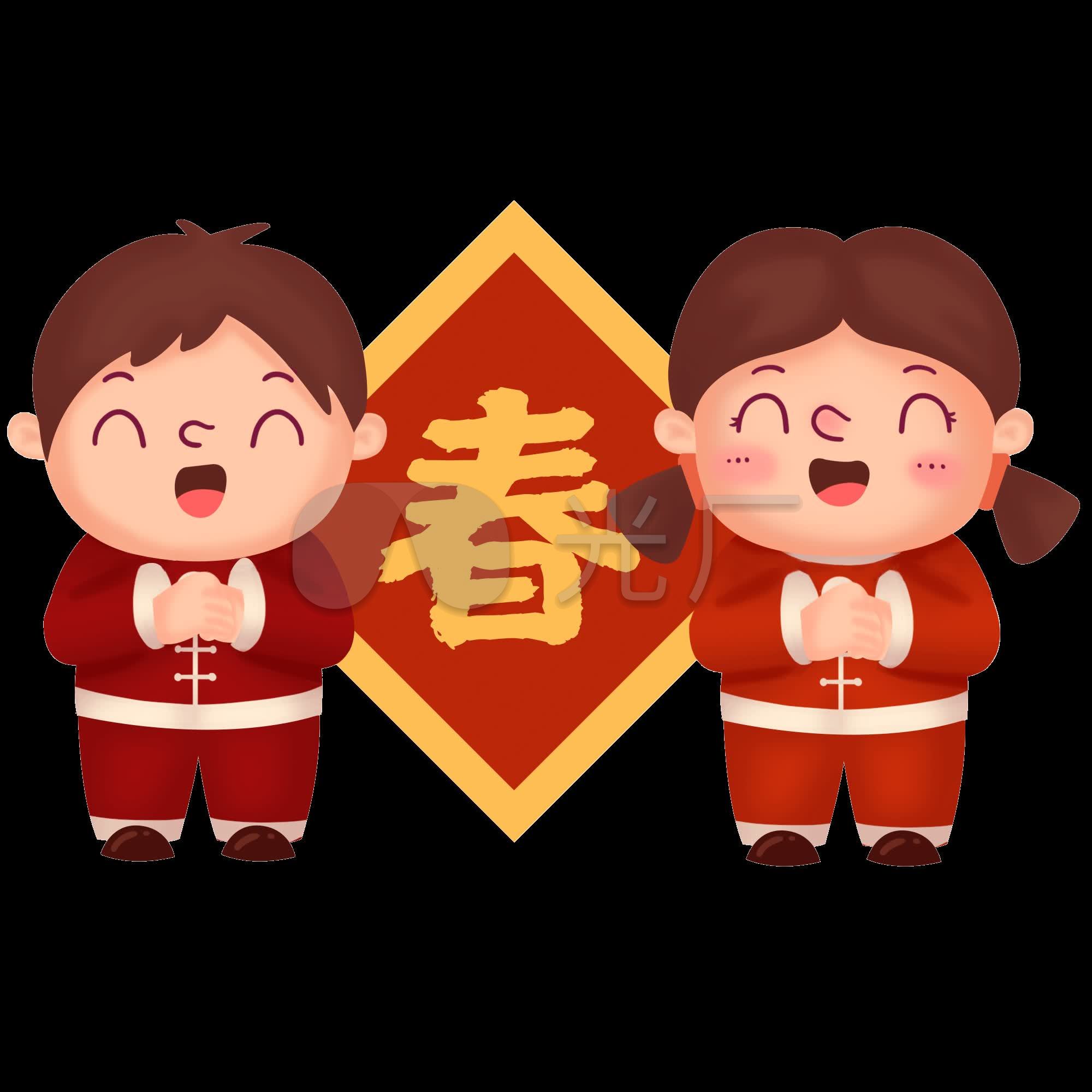 卡通春节拜年喜庆透明视频