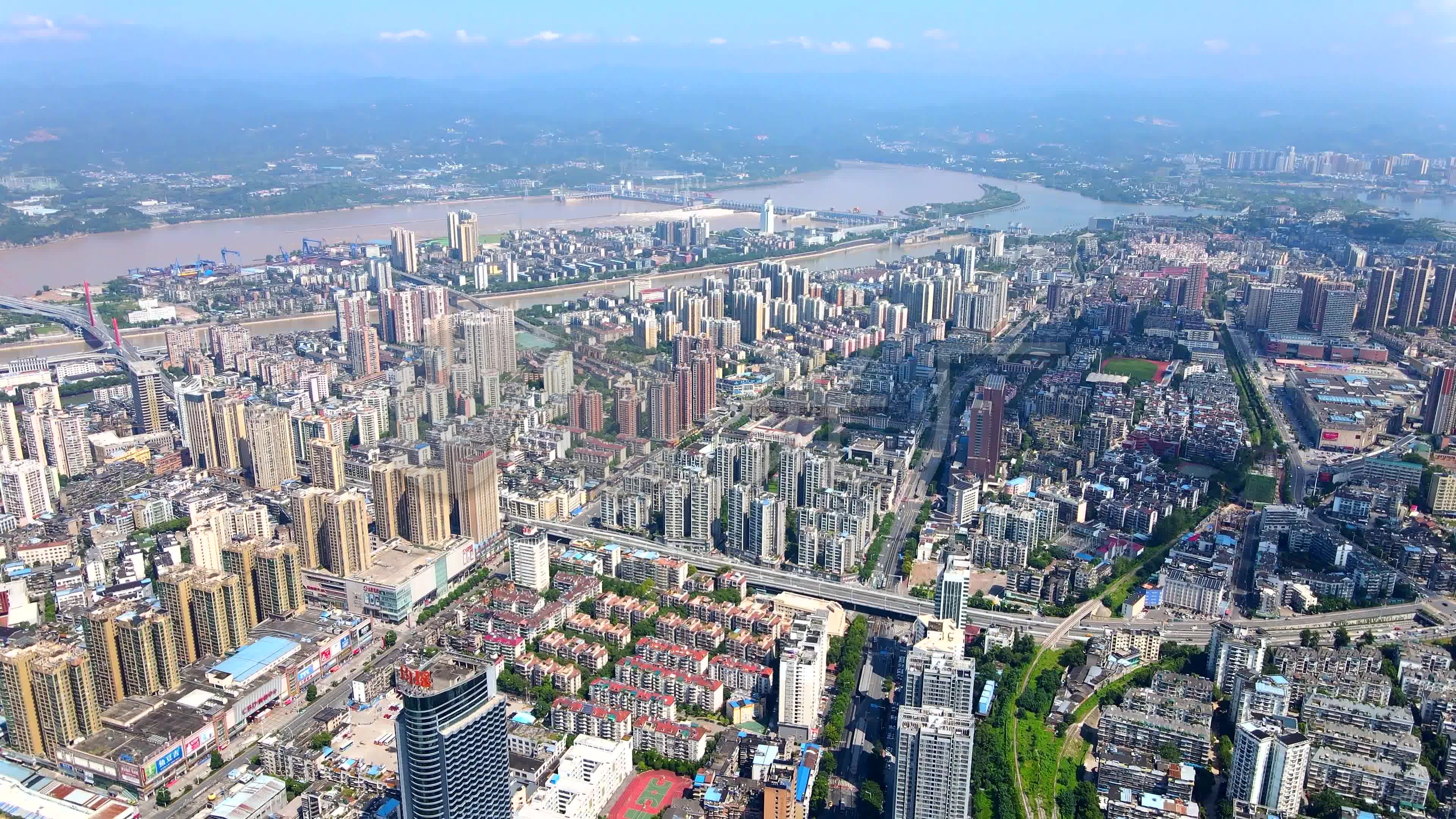葛洲坝远景宜昌西陵区全景_3840x2160_高清视频素材下载(编号:5221837