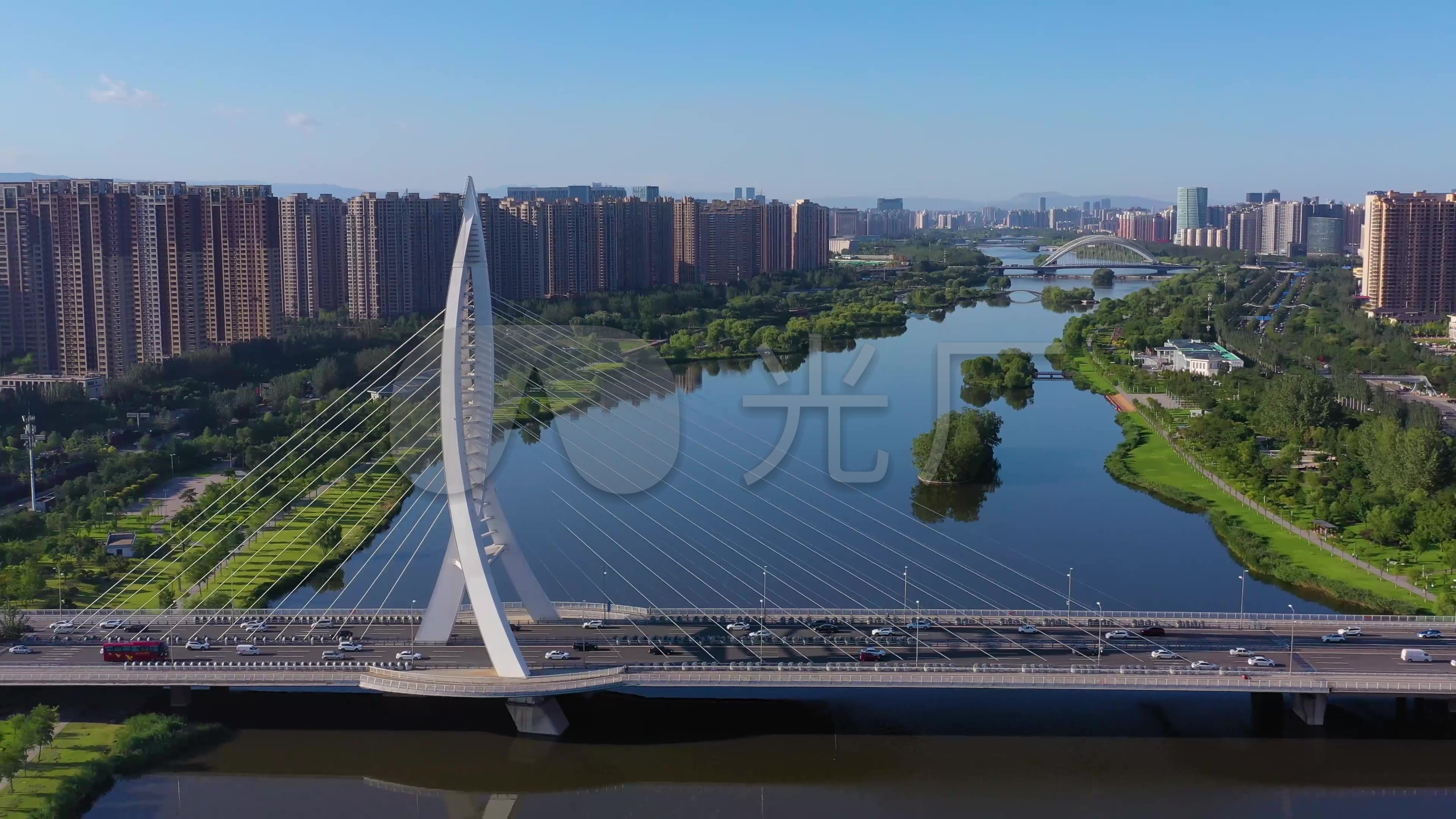 4k航拍太原汾河景区祥云桥_3840x2160_高清视频素材下载(编号:5225178