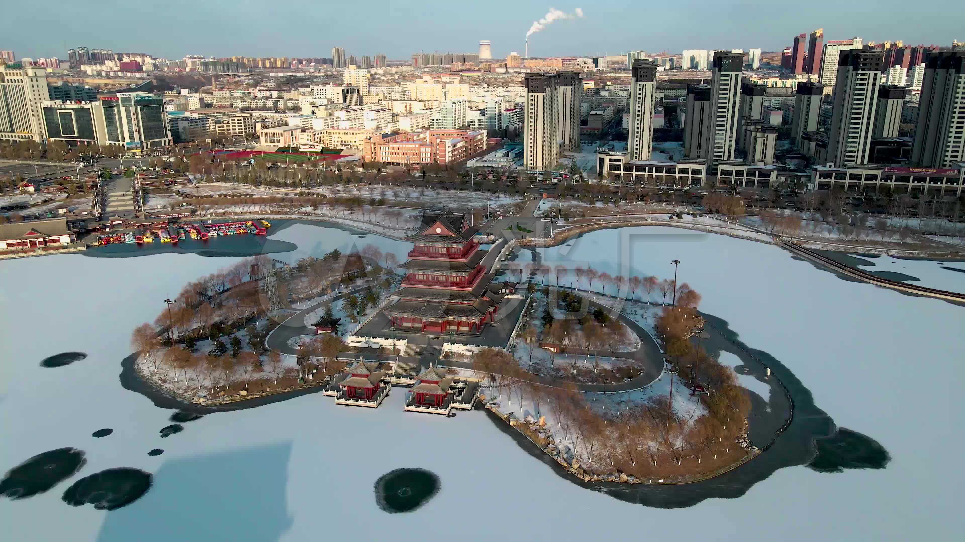 航拍陕北榆林滨河公园_3840x2160_高清视频素材下载(编号:5248531)