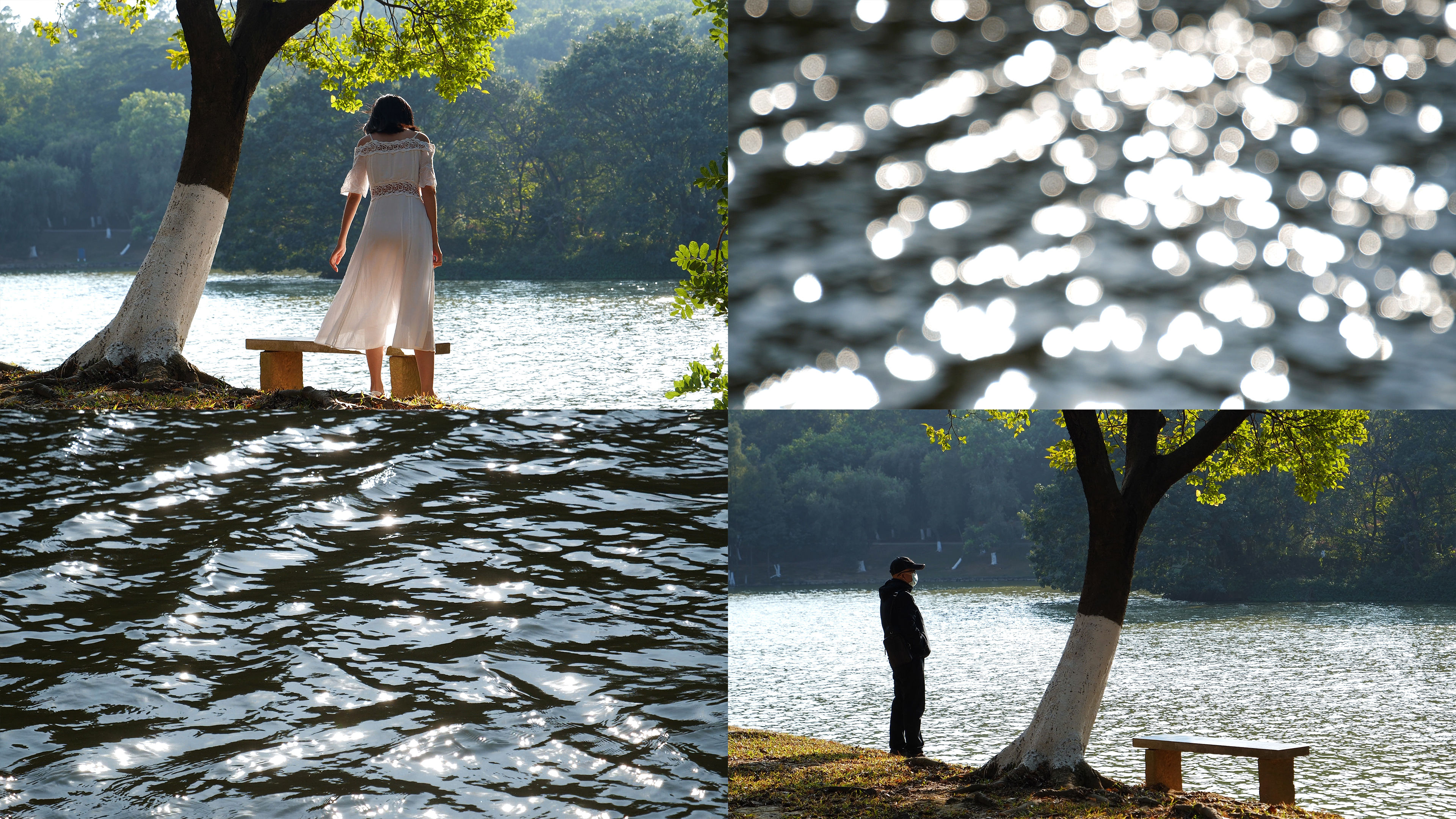 唯美河边湖边散步吹风的女孩4k视频素材