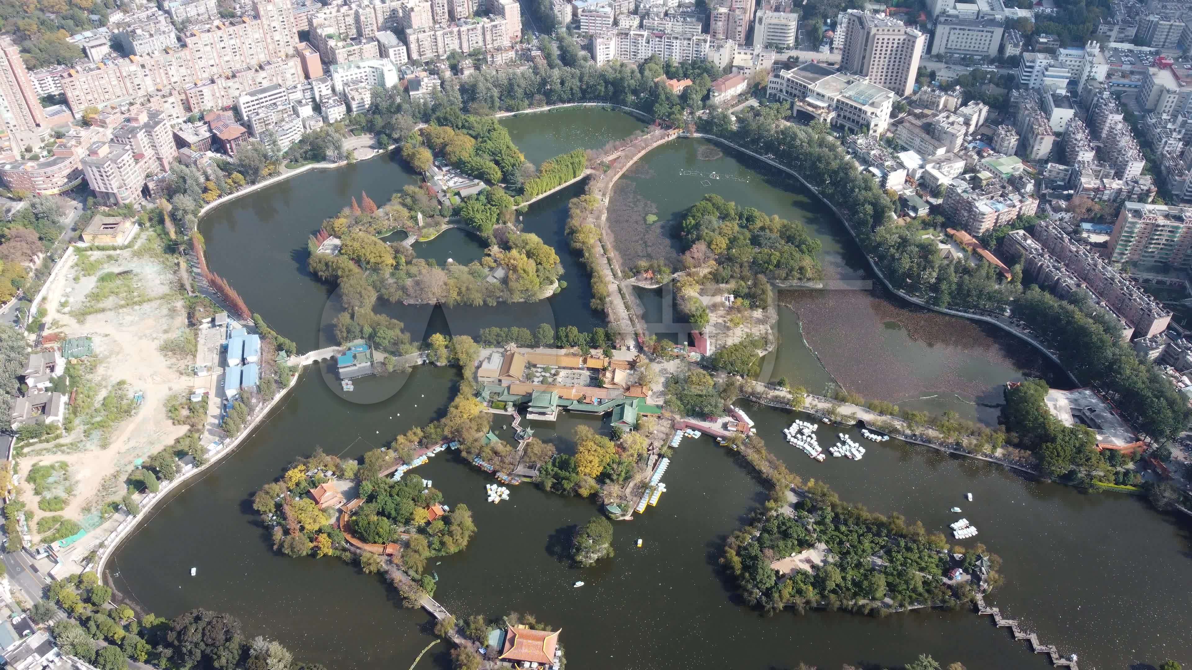 云南昆明翠湖,全景大鸟瞰航拍02_3840x2160_高清视频