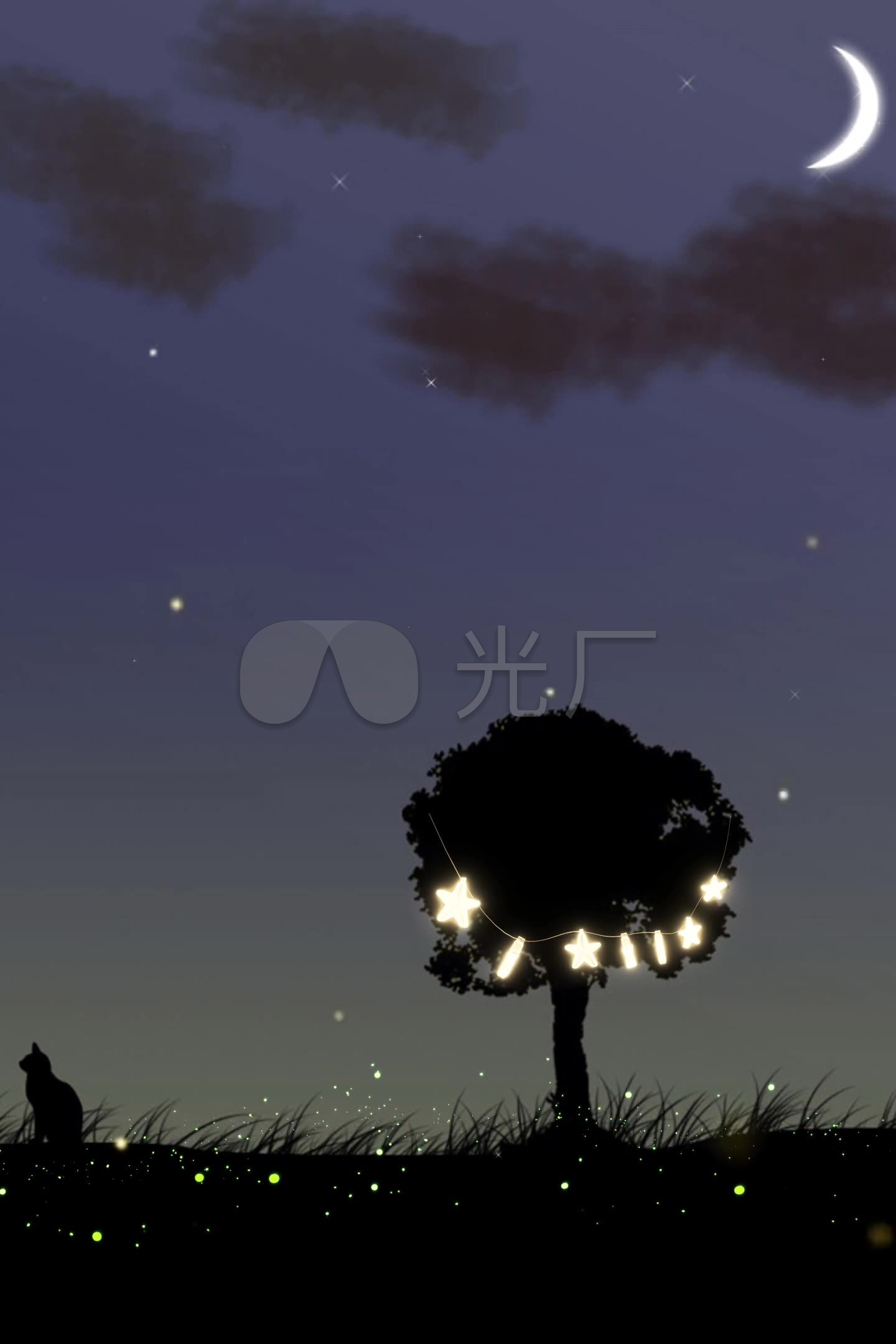 竖版-夜晚唯美草地月亮场景