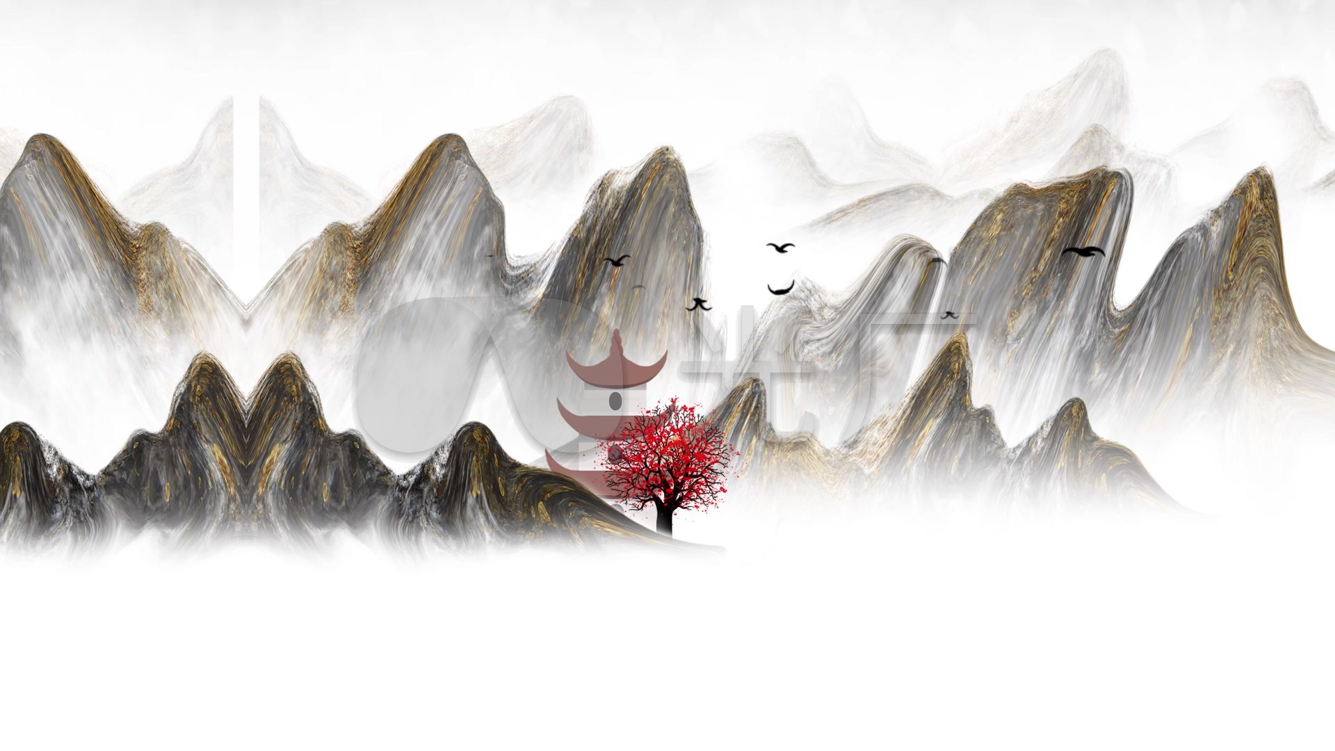 古色古香水墨中国风山水画古典意境背景视频