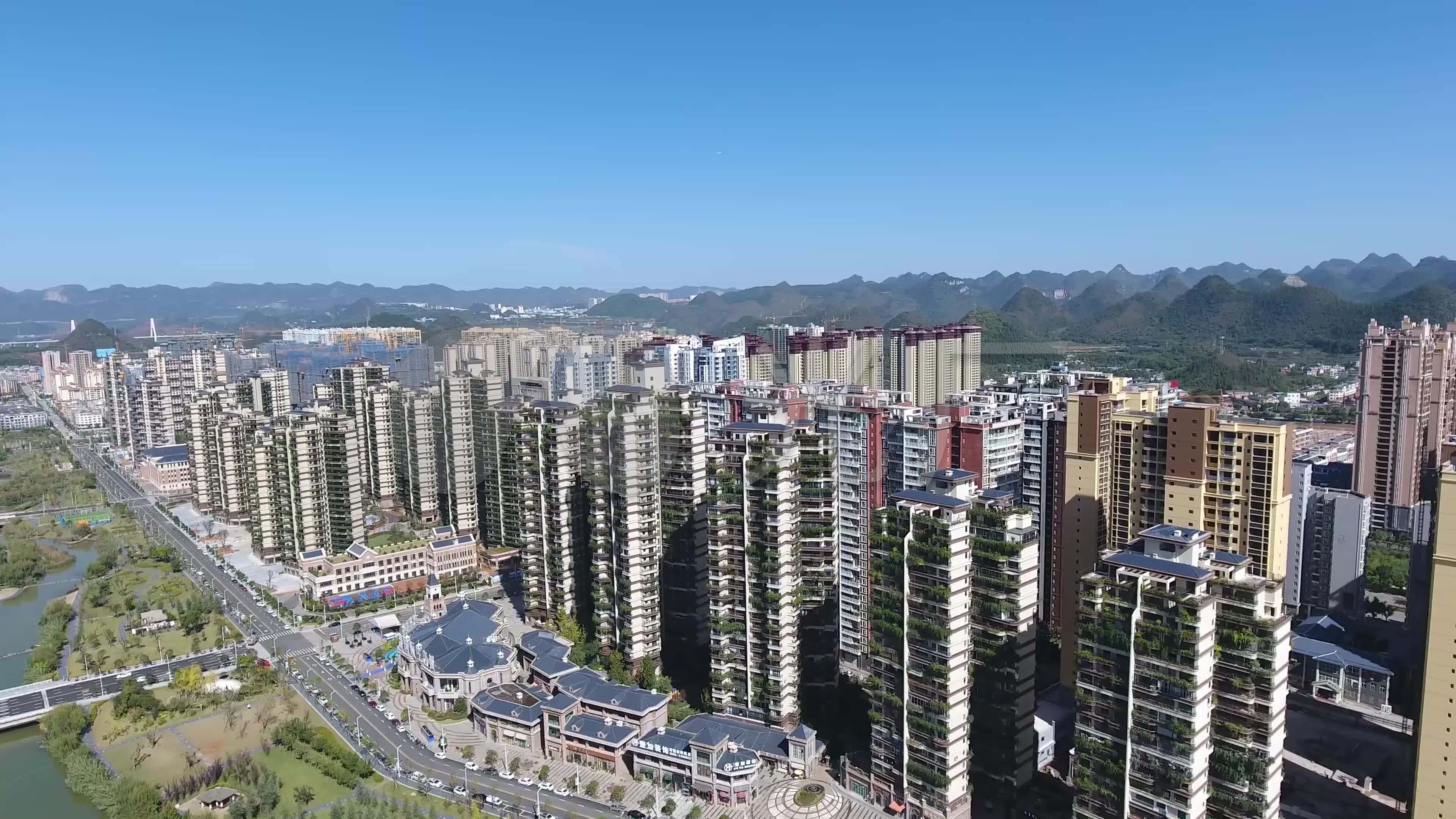兴义市桔山片区湿地公园楼盘4k视频_3840x2160_高清视频素材下载(编号