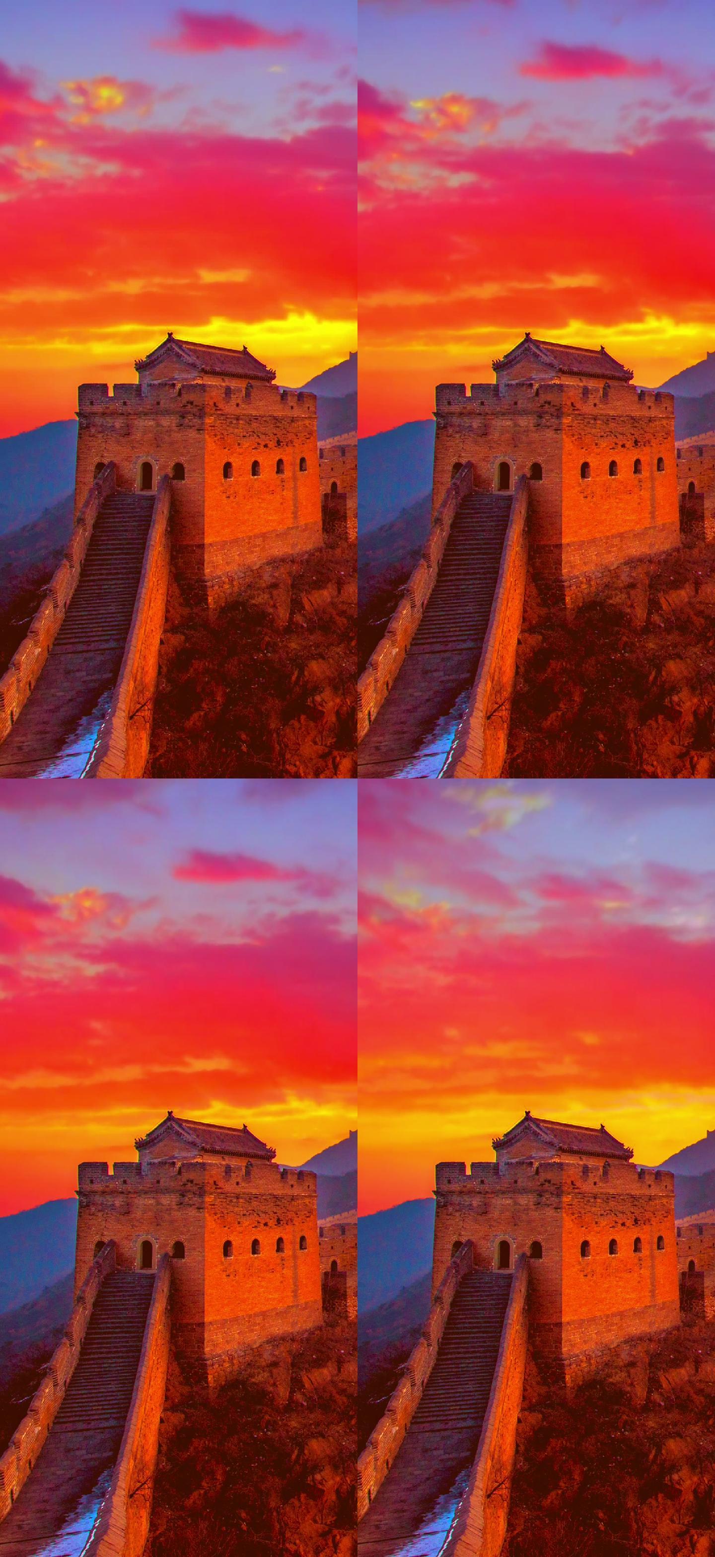 万里长城夕阳西下黄昏美景长城美景手机竖屏