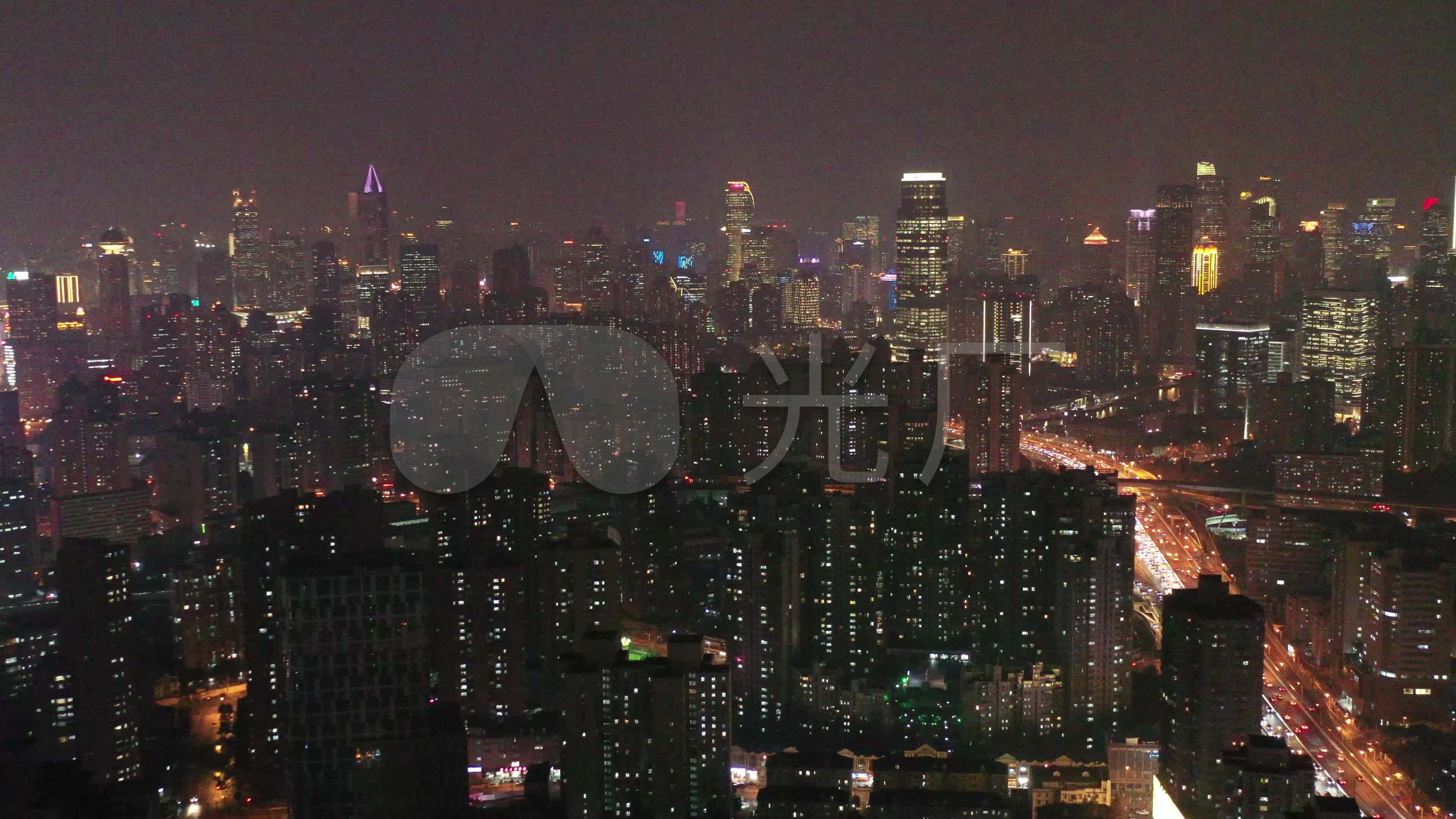 4k原素材-航拍上海中心城区万家灯火城市_3840x2160_高清视频素材下载