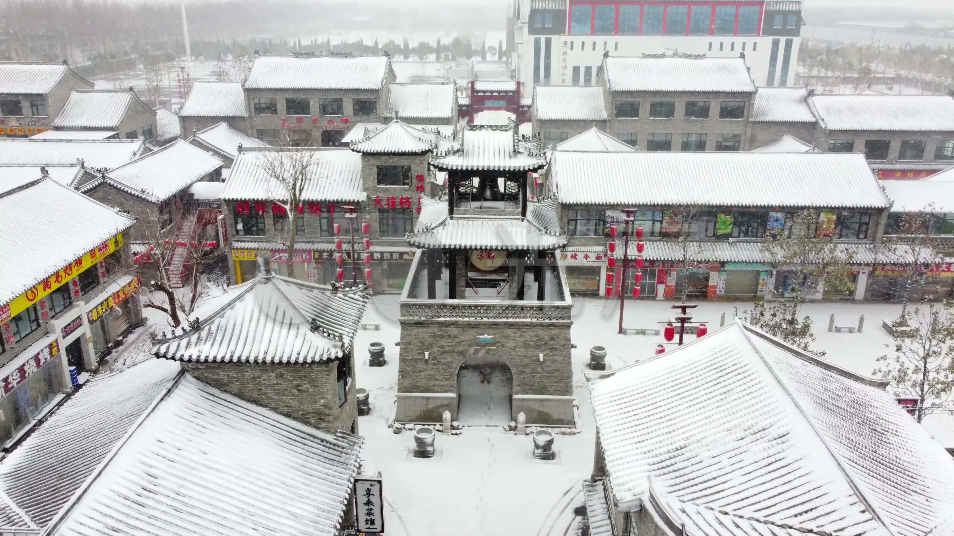 4k实拍城市冬天雪景冬日兰陵沂蒙老街_3840x2160_高清