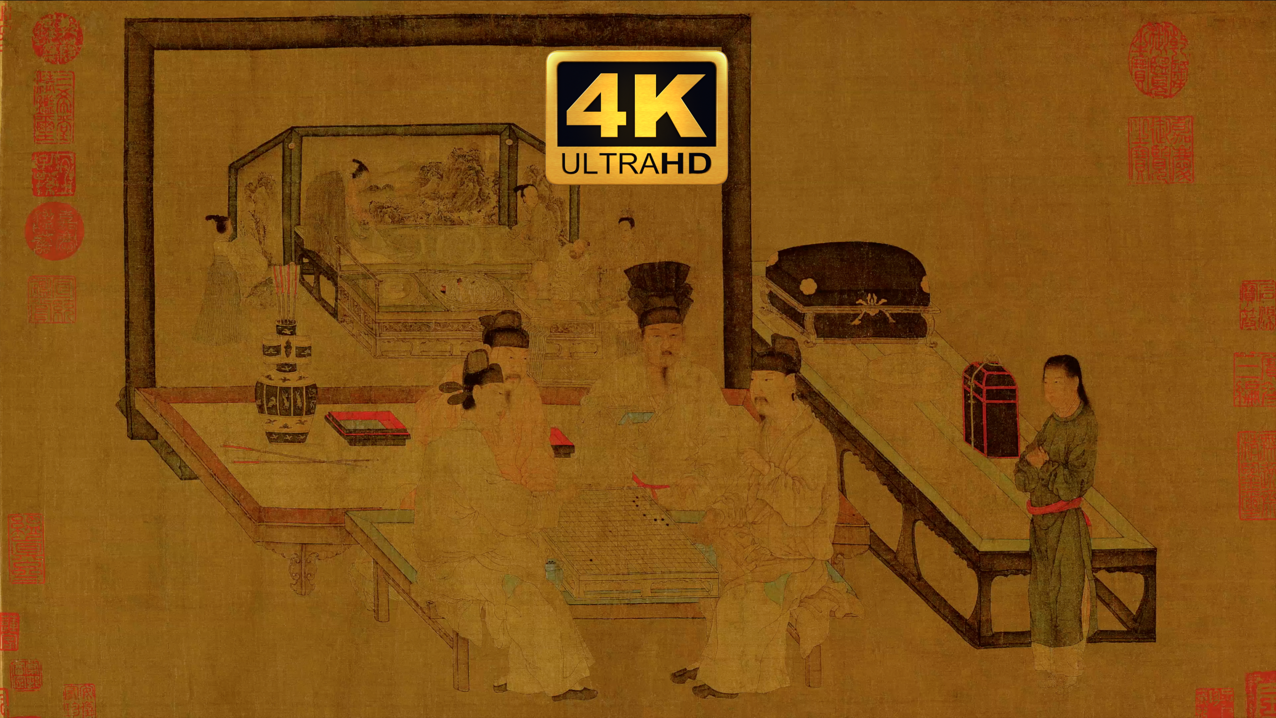 周文矩《重屏会棋图卷》_3840x2160_高清视频素材下载