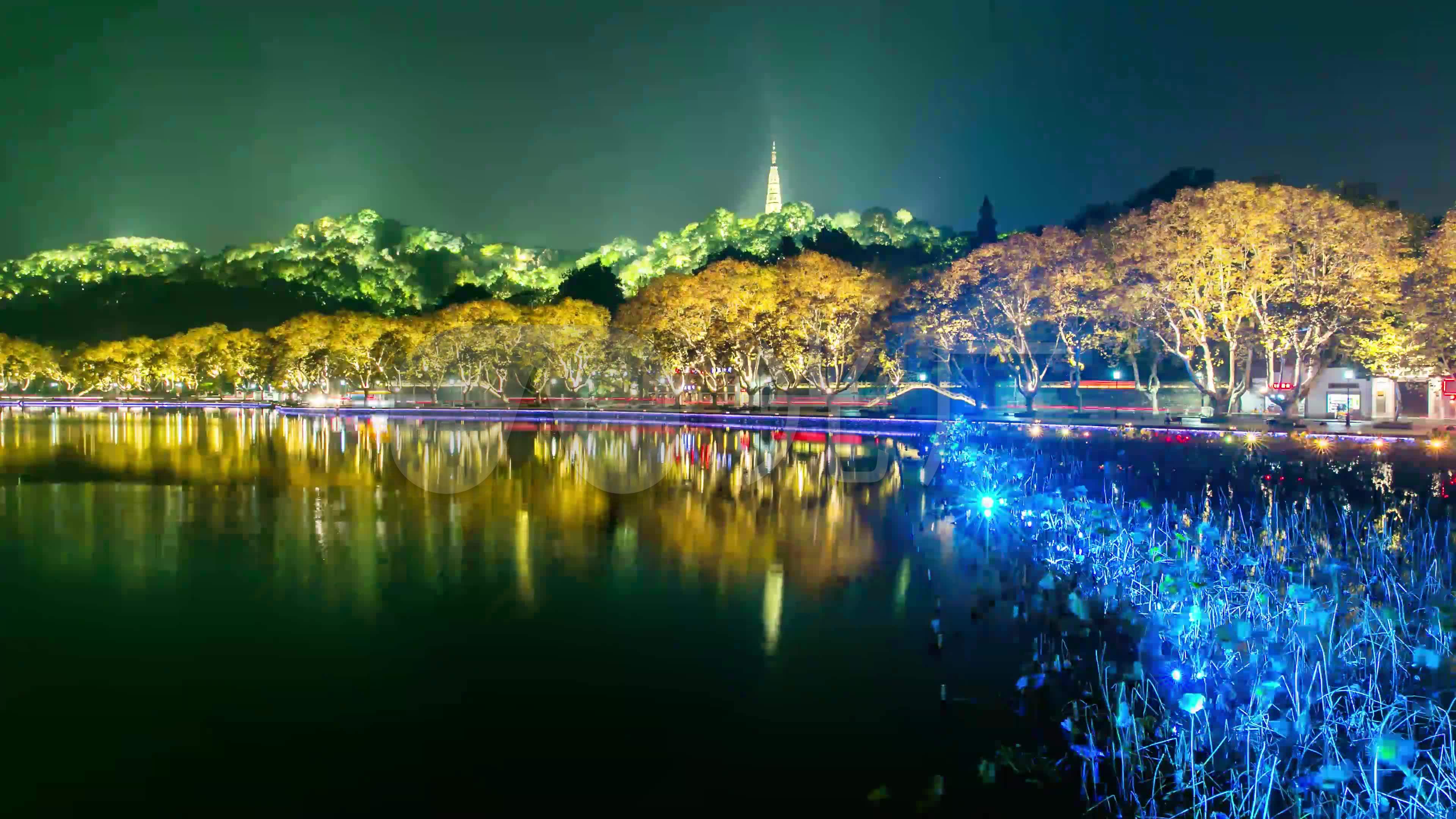 4k延时摄影杭州西湖北山路宝石山夜景_3840x2160_高清