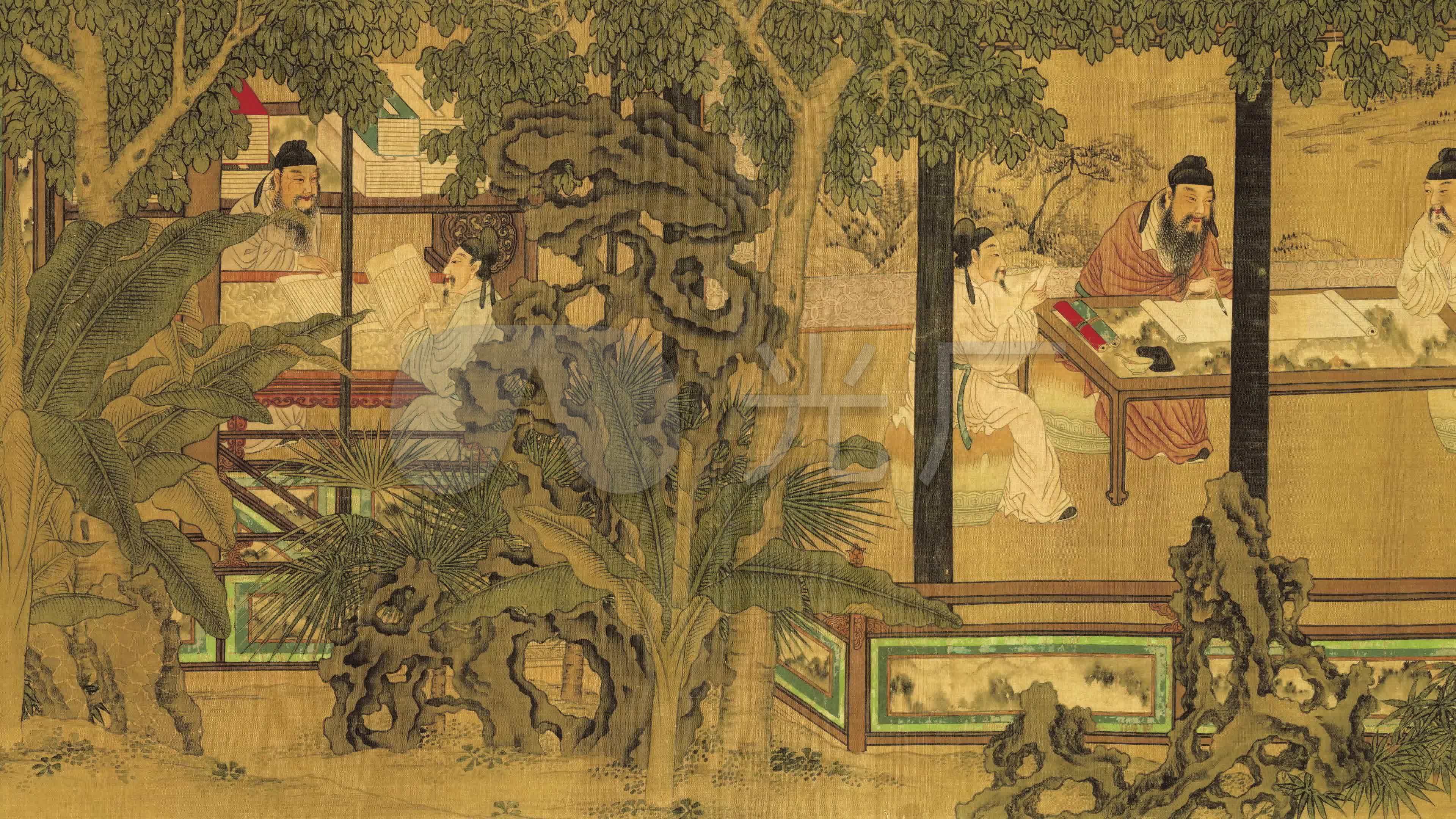 宋佚名十八学士图卷_3840x2160_高清视频素材下载(:)