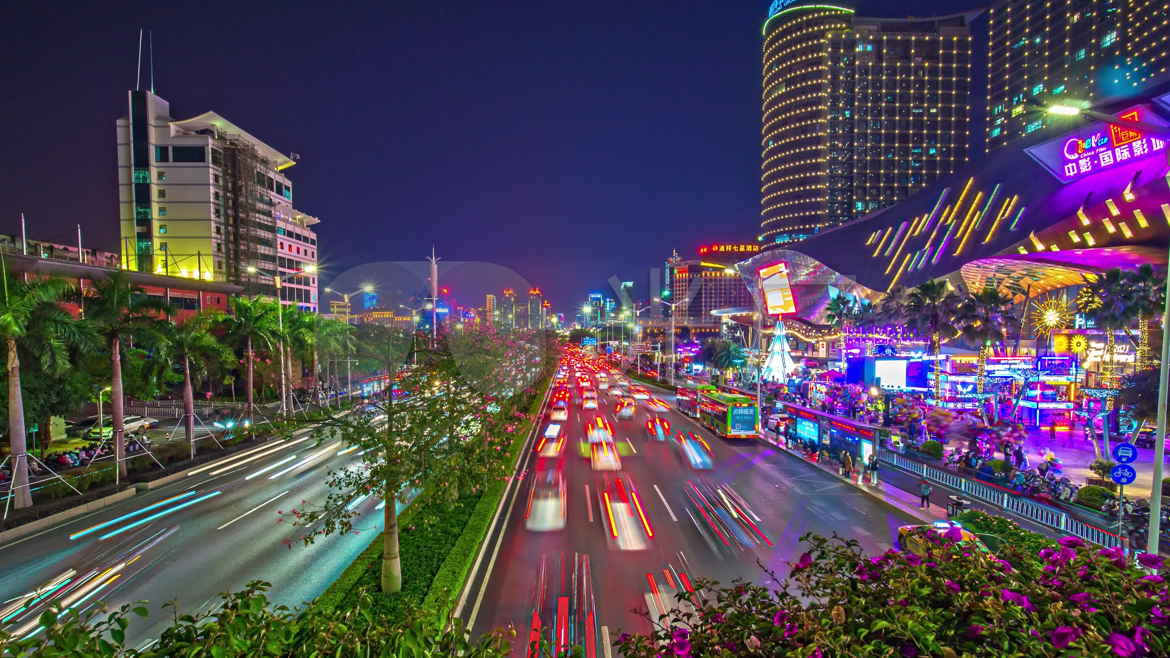 4k南宁民族大道东盟商务区夜景_3840x2160_高清视频