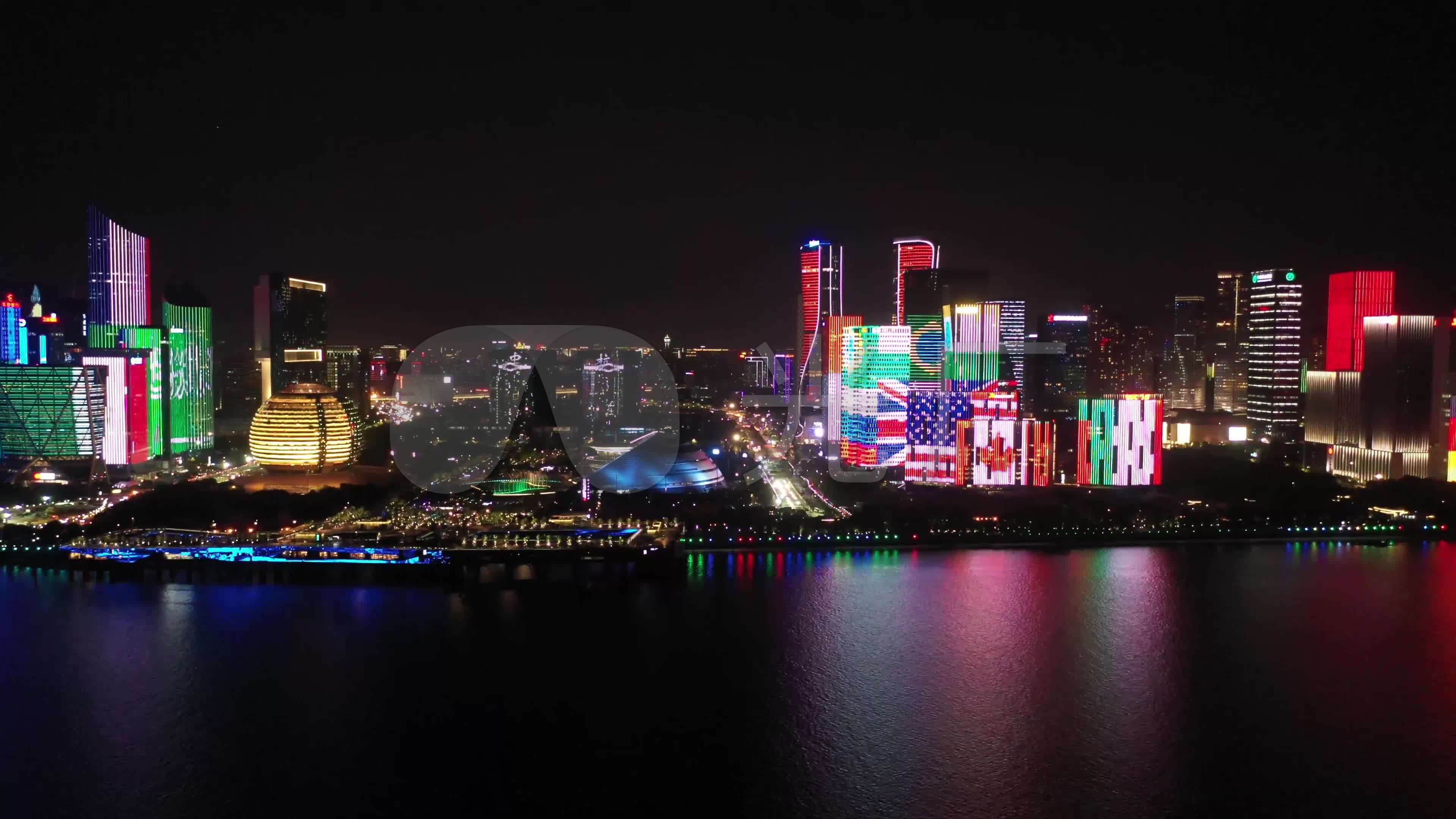 4k航拍杭州钱江新城钱江三桥城市夜景