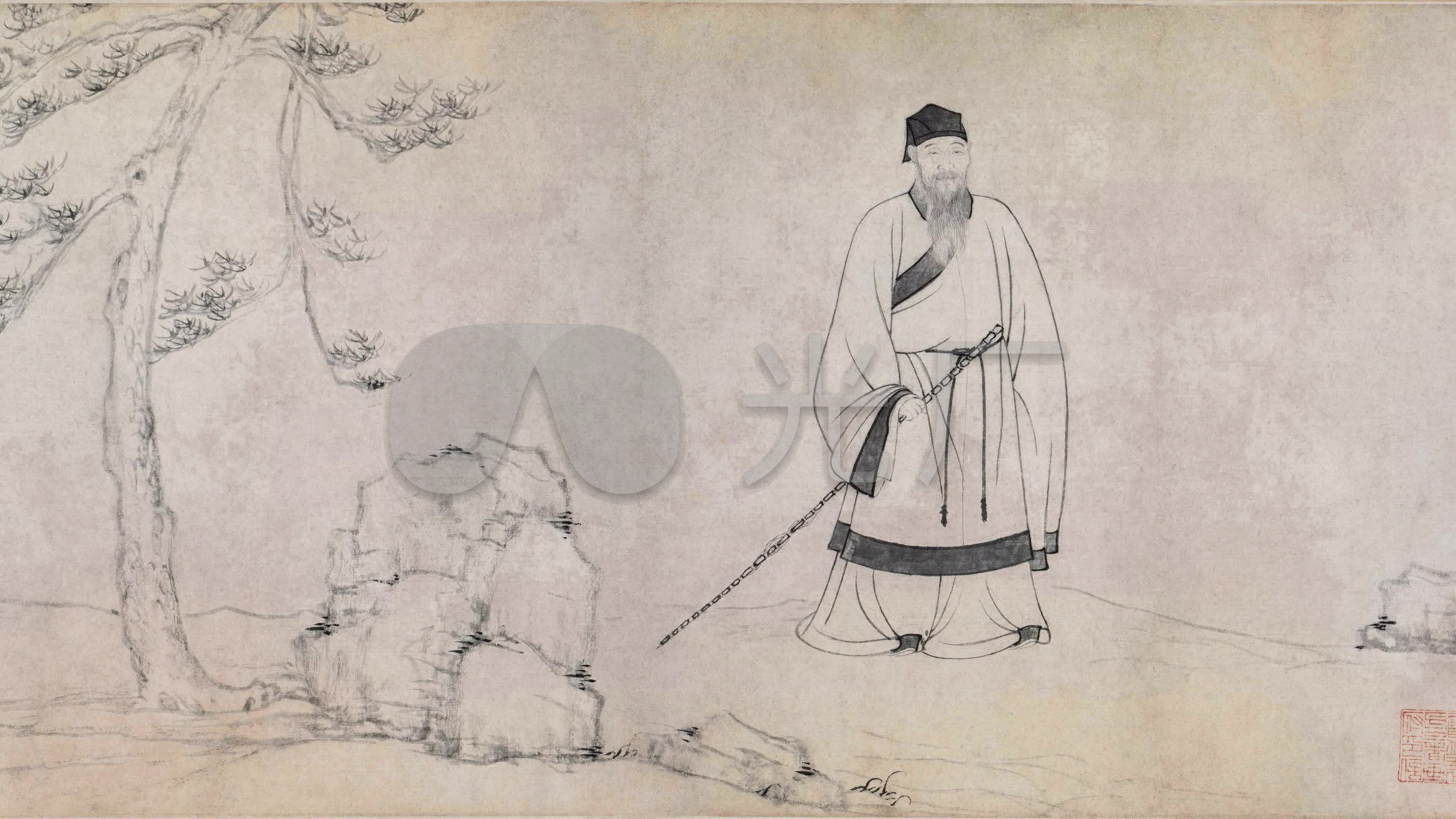元倪瓒王绎《杨竹西小像》_3840x2160_高清视频素材下载(编号:5350528