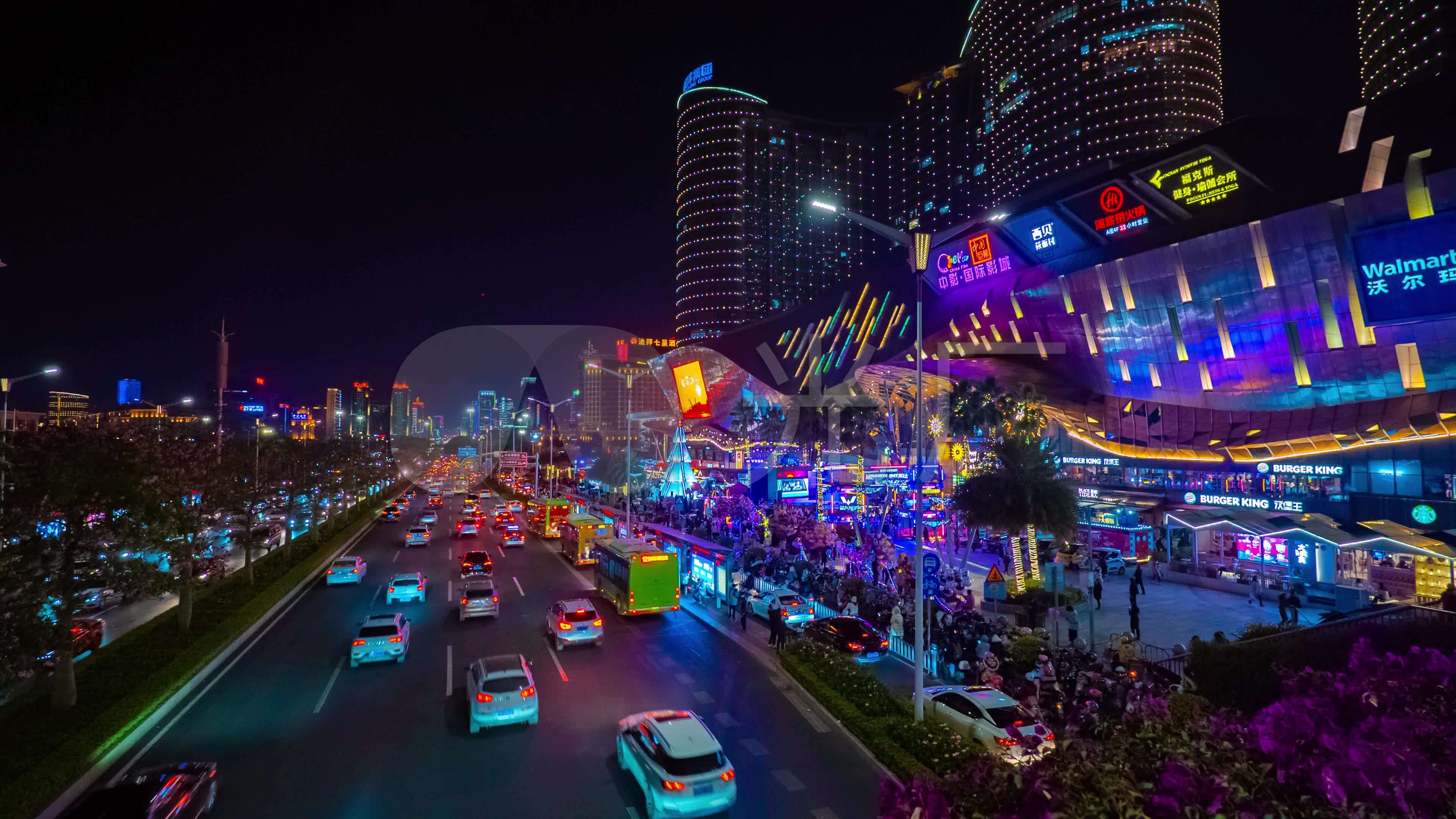 4k南宁民族大道东盟商务区夜景_3840x2160_高清视频