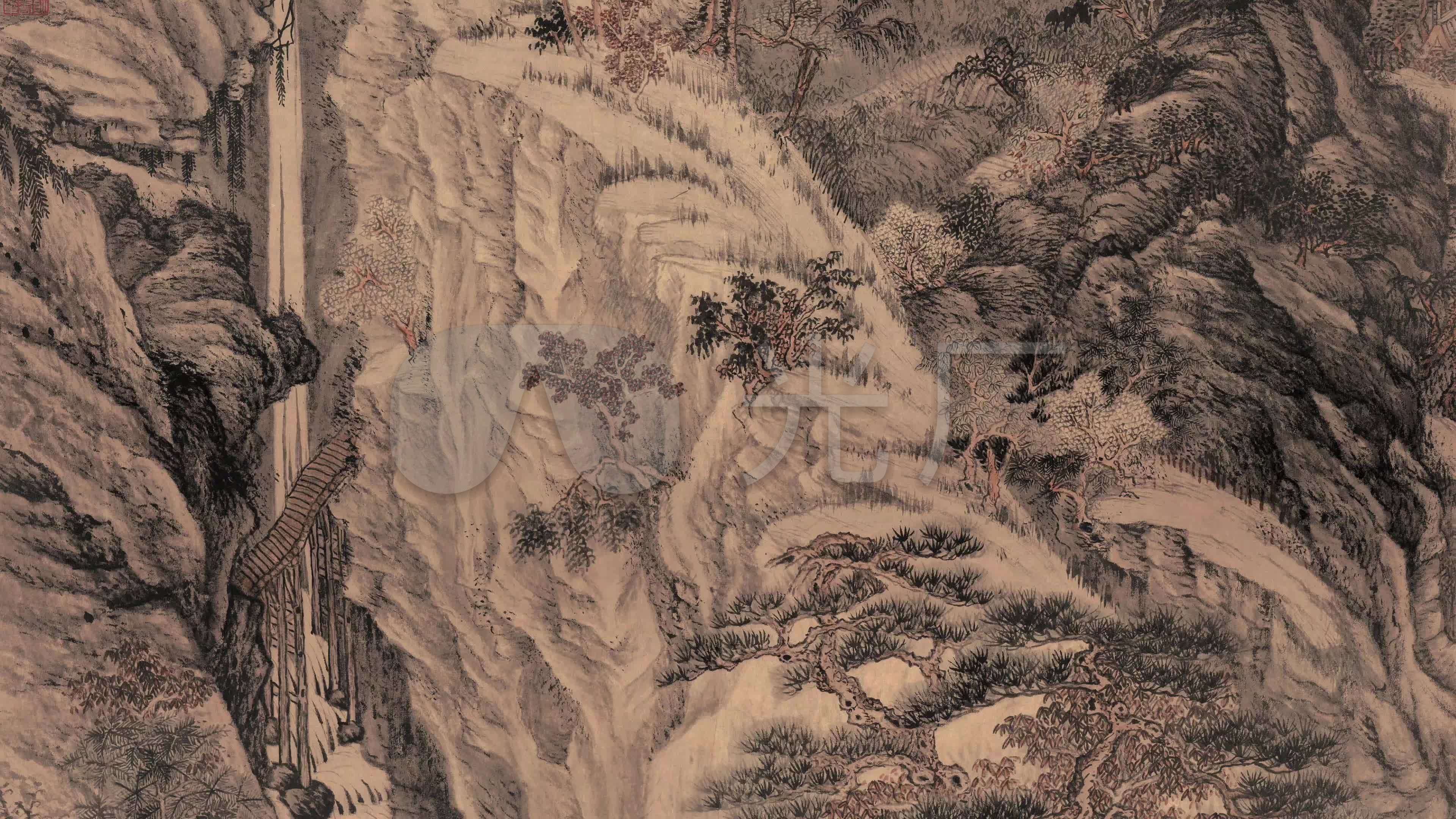 沈周《庐山高图》_3840x2160_高清视频素材下载(编号