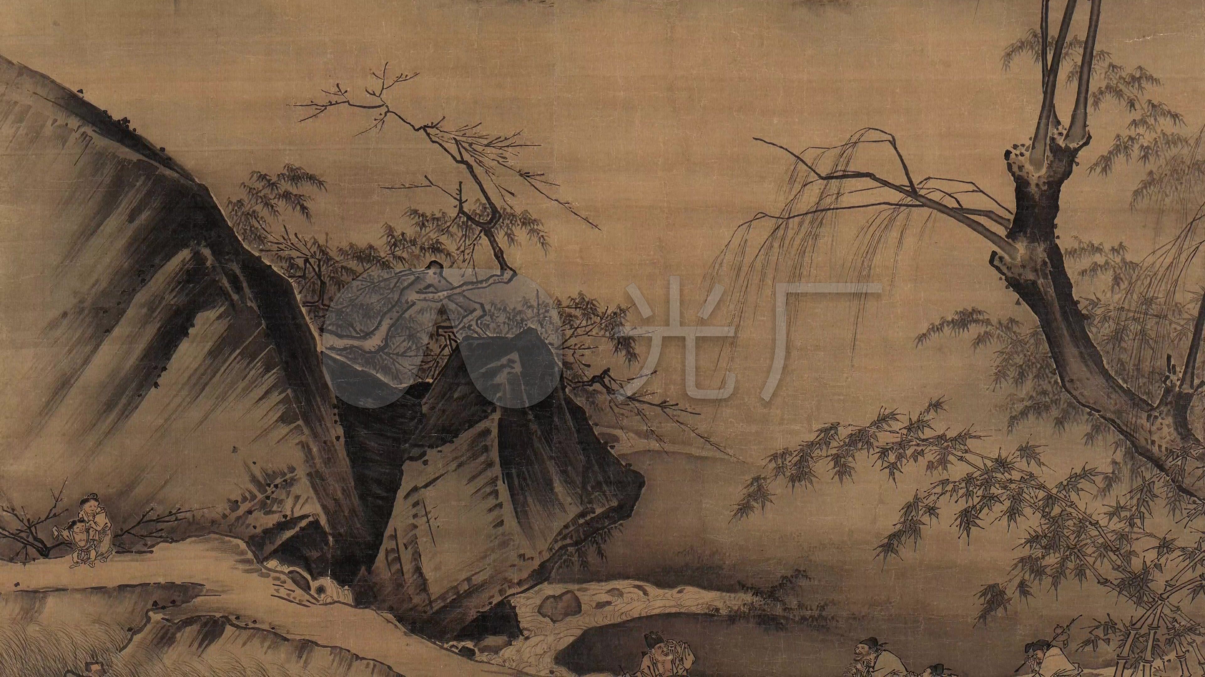 宋马远踏歌图轴_3840x2160_高清视频素材下载(编号:)
