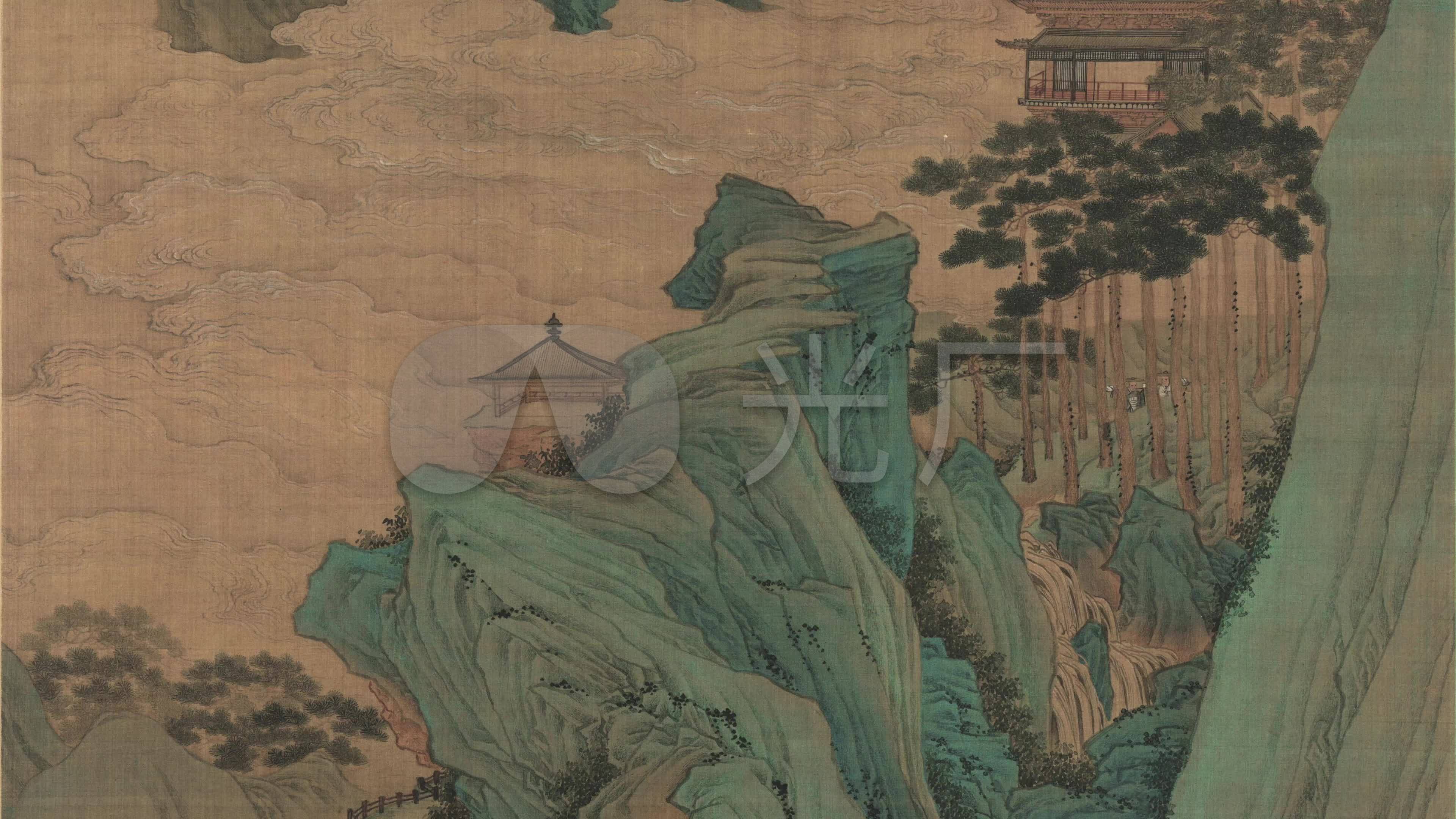 仇英《桃源仙境图》_3840x2160_高清视频素材下载(:)