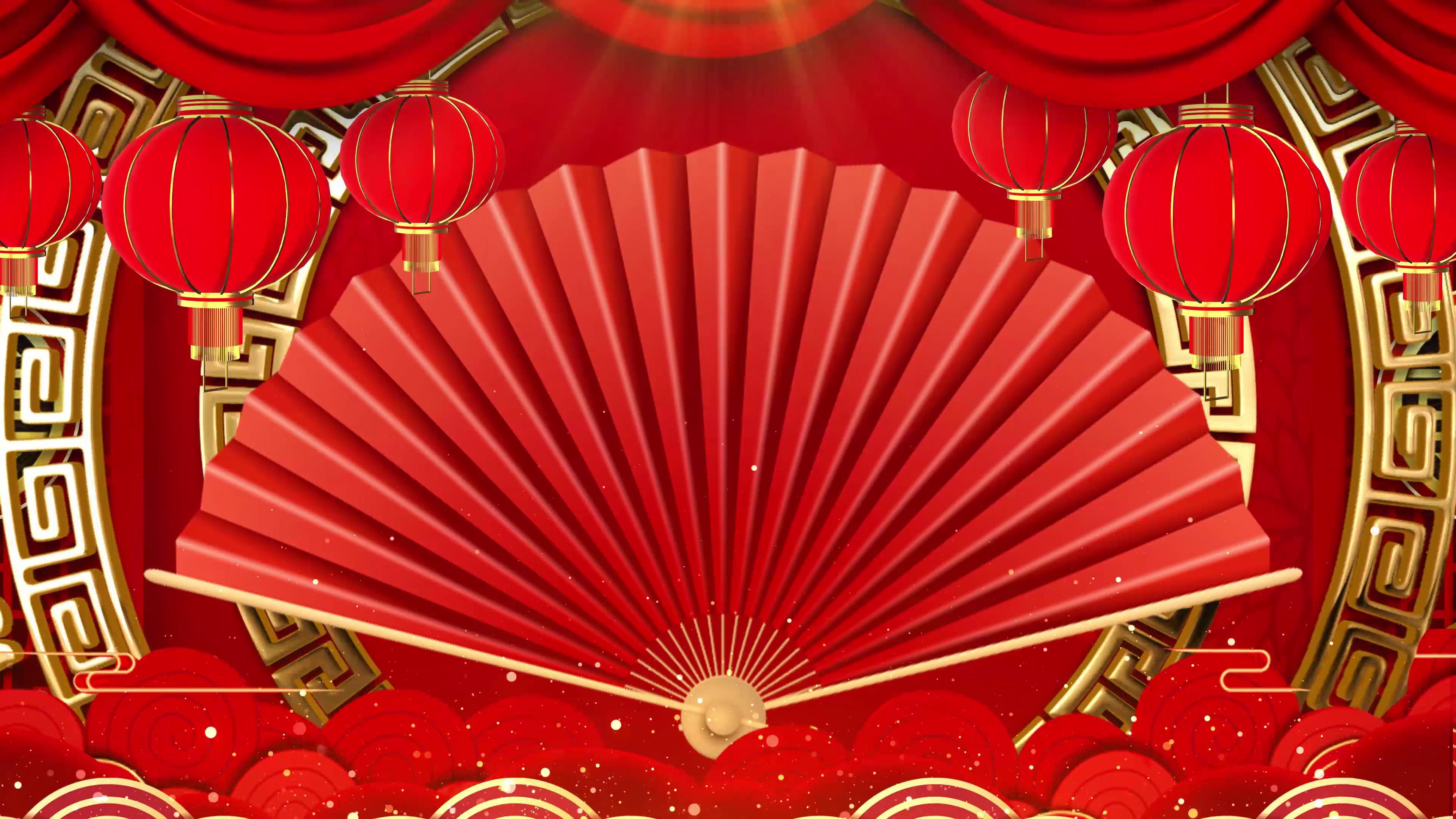 4k中国风喜庆扇子灯笼戏曲相声舞台背景