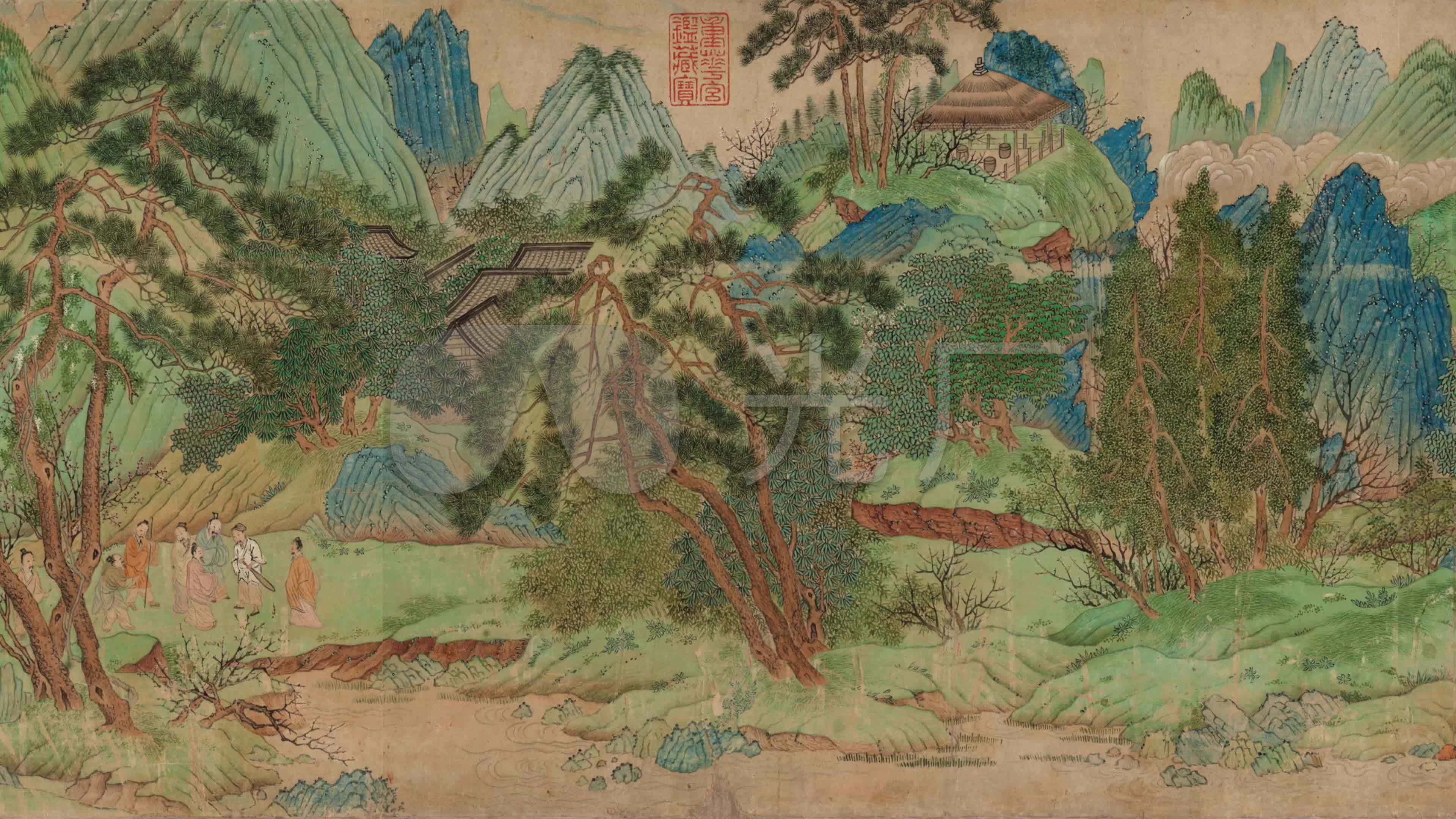 仇英《桃源图卷》_3840x2160_高清视频素材下载(编号