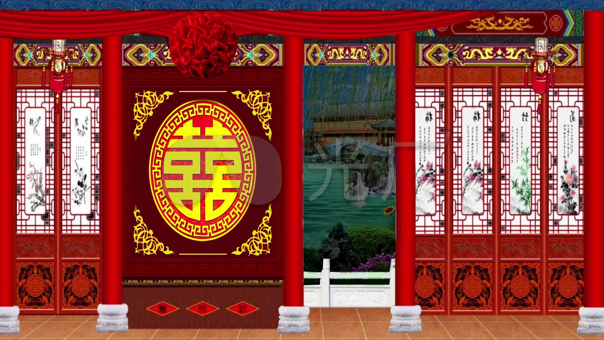中堂景洞房景喜字戏曲粤剧舞台背景