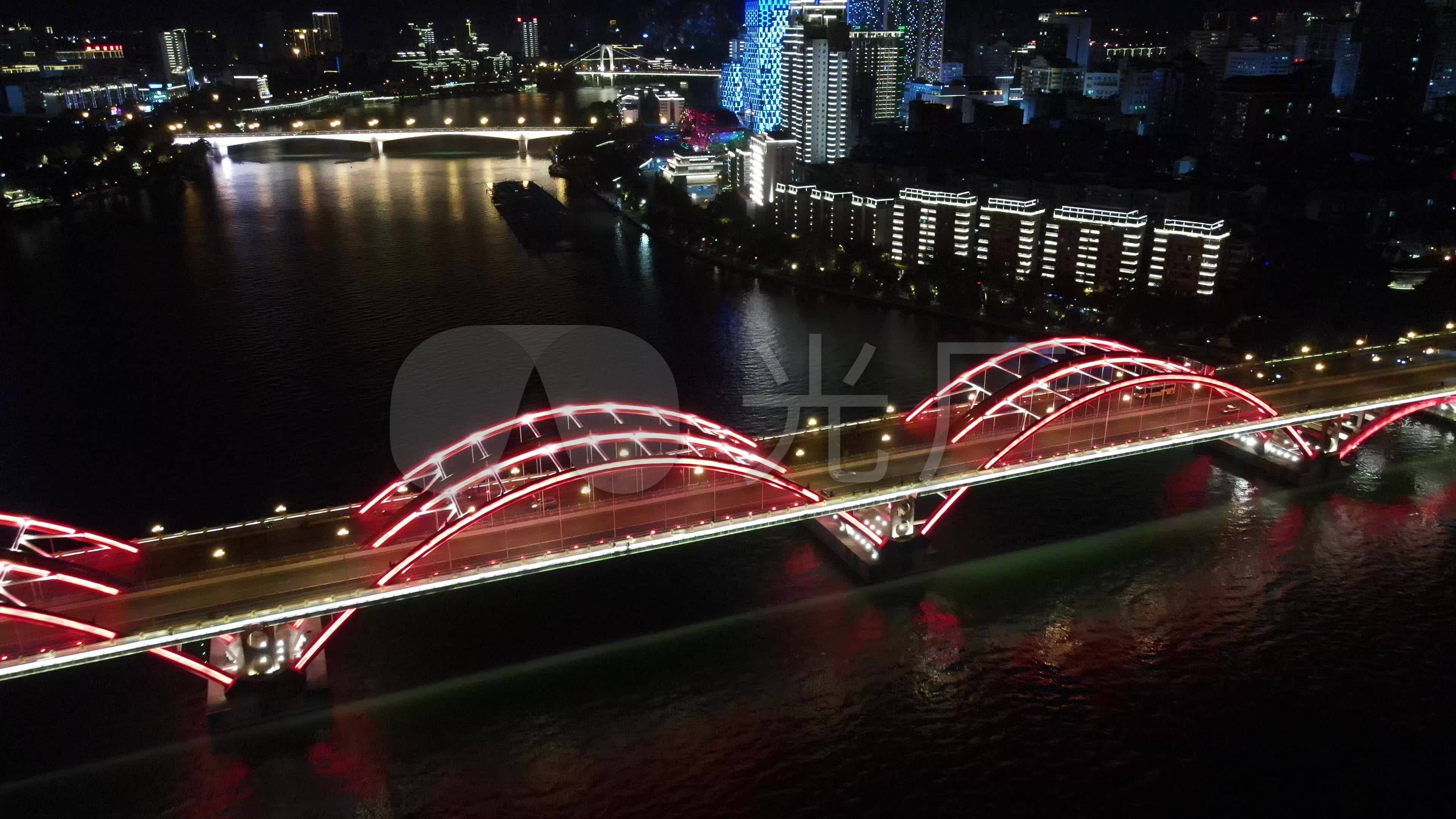 航拍广西柳州文惠大桥夜景灯光