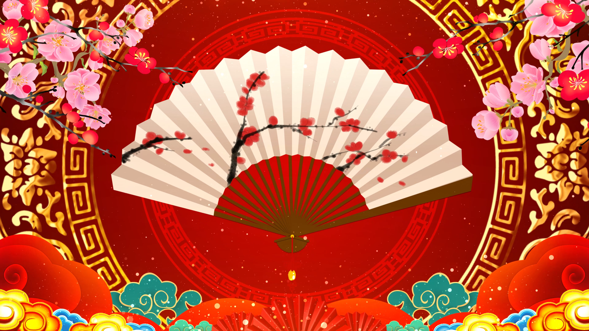 4k扇子梅花祥云古典戏曲相声舞台背景